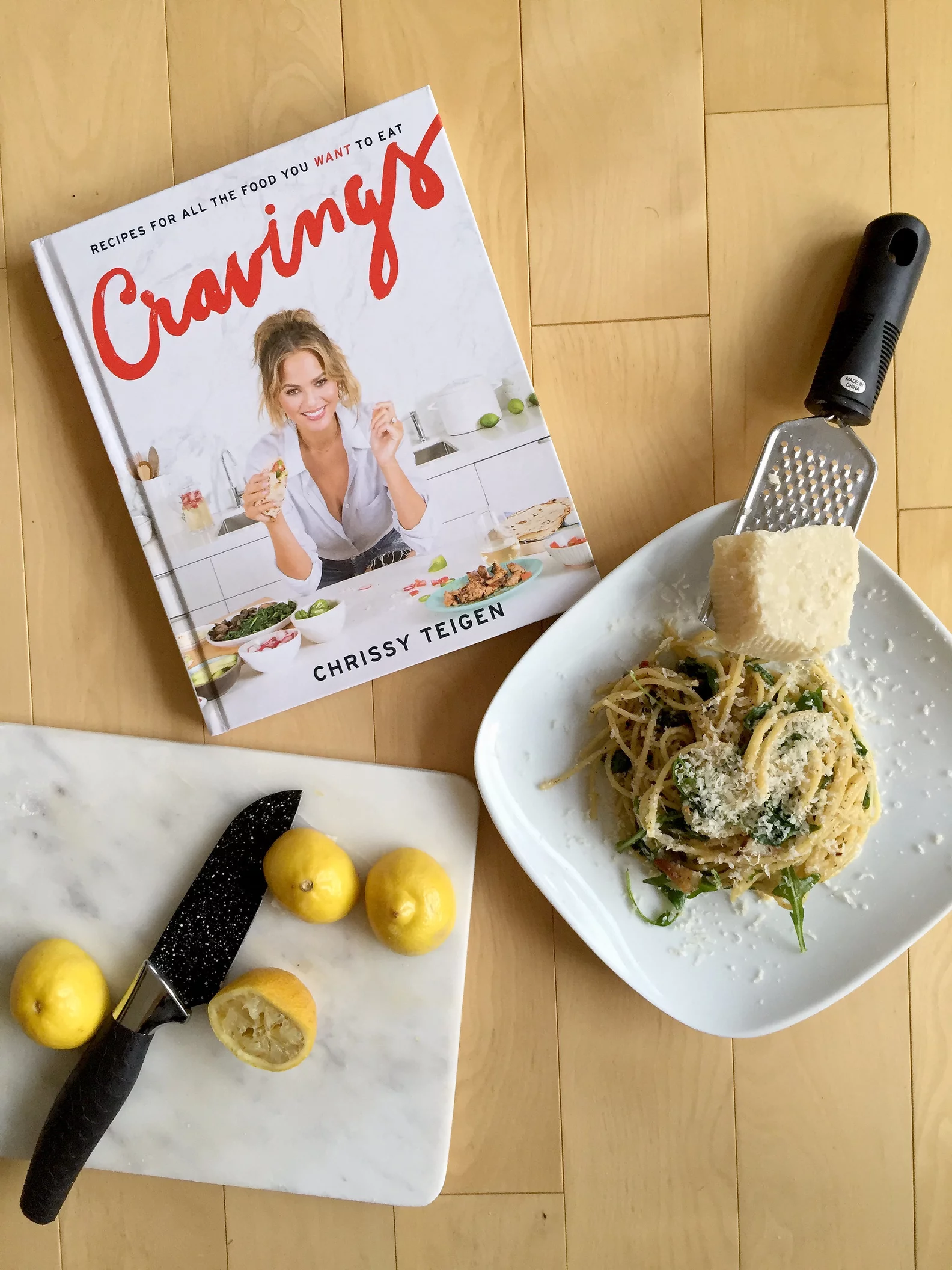 Chrissy Teigen’s Lemony Arugula Spaghetti Cacio e Pepe