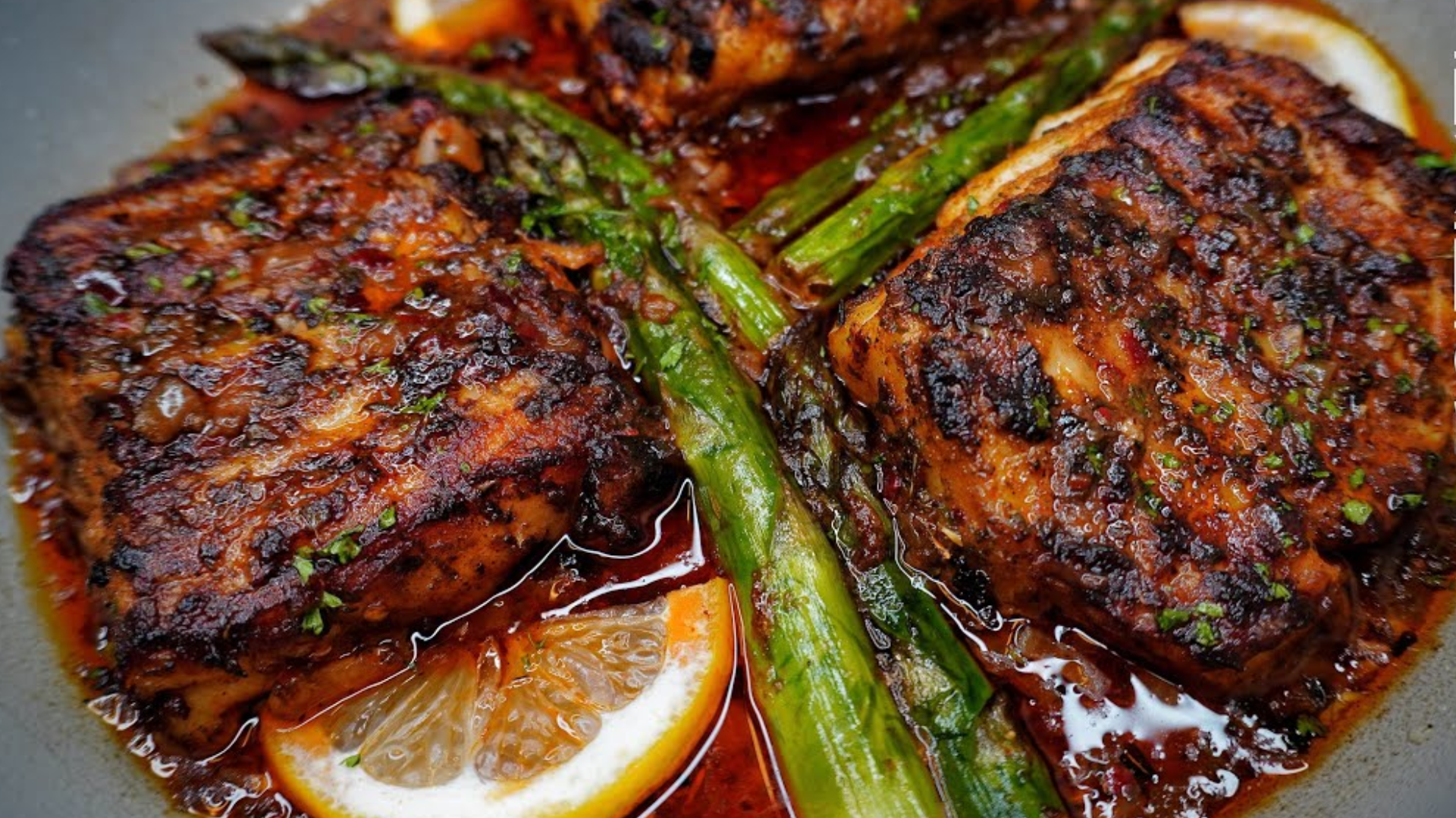 Cajun White Fish and Asparagus in a Spicy Garlic Butter Sauce