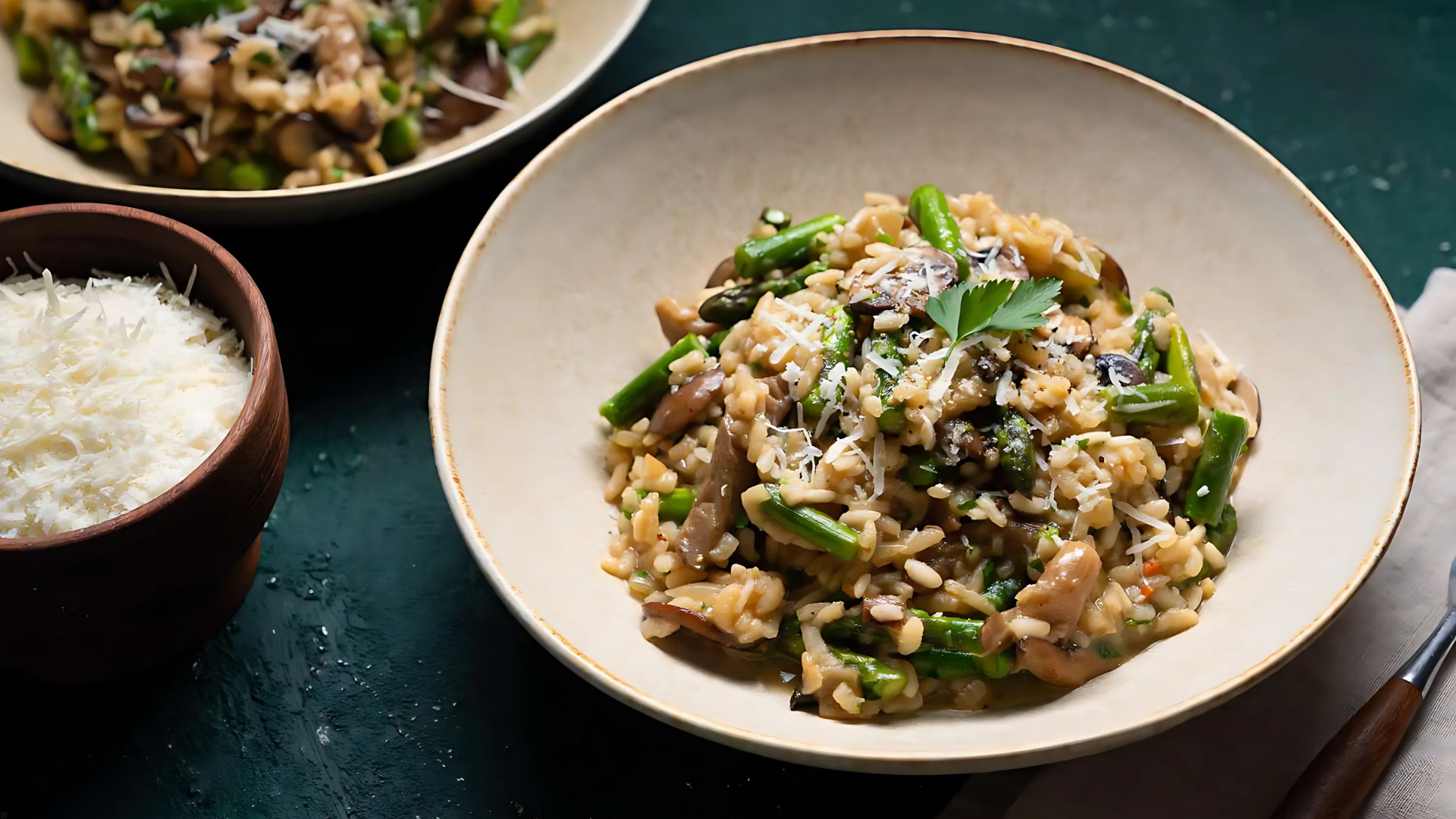 Wild Mushroom Risotto with Leek Purée & Walnut Crumble