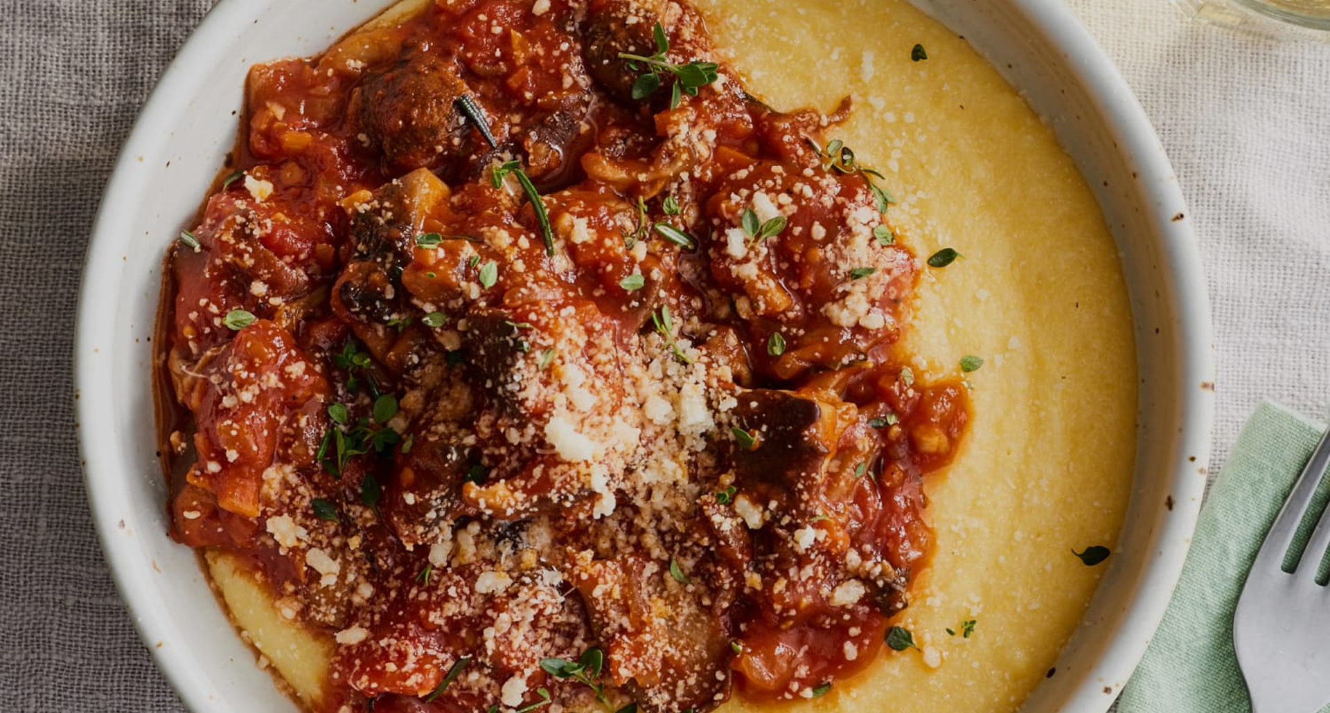 Savory Mushroom & Walnut Ragù over Creamy Polenta