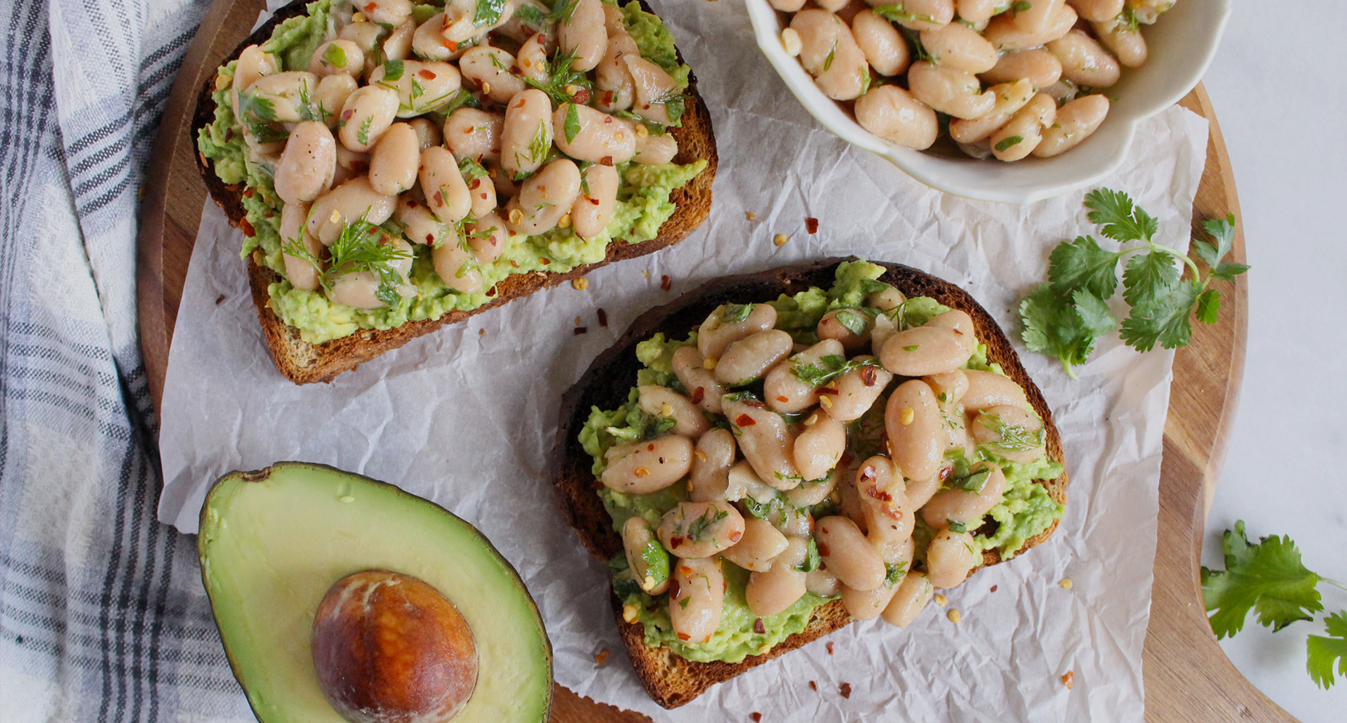 Mashed White Beans on Toast with Avocado & Herbs
