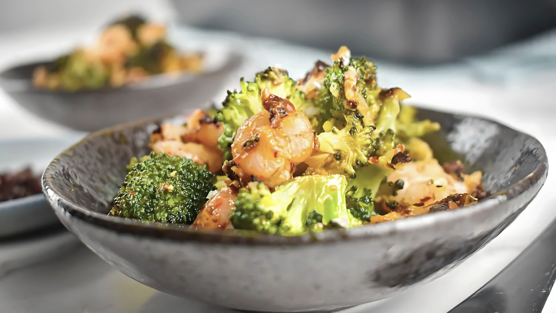 Roasted Broccoli & Turmeric Cauliflower Purée with Lemon-Garlic Shrimp