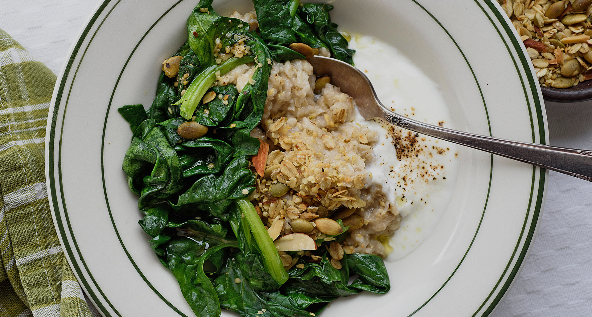 Savory Oat Bowl with Wilted Greens & Garlic