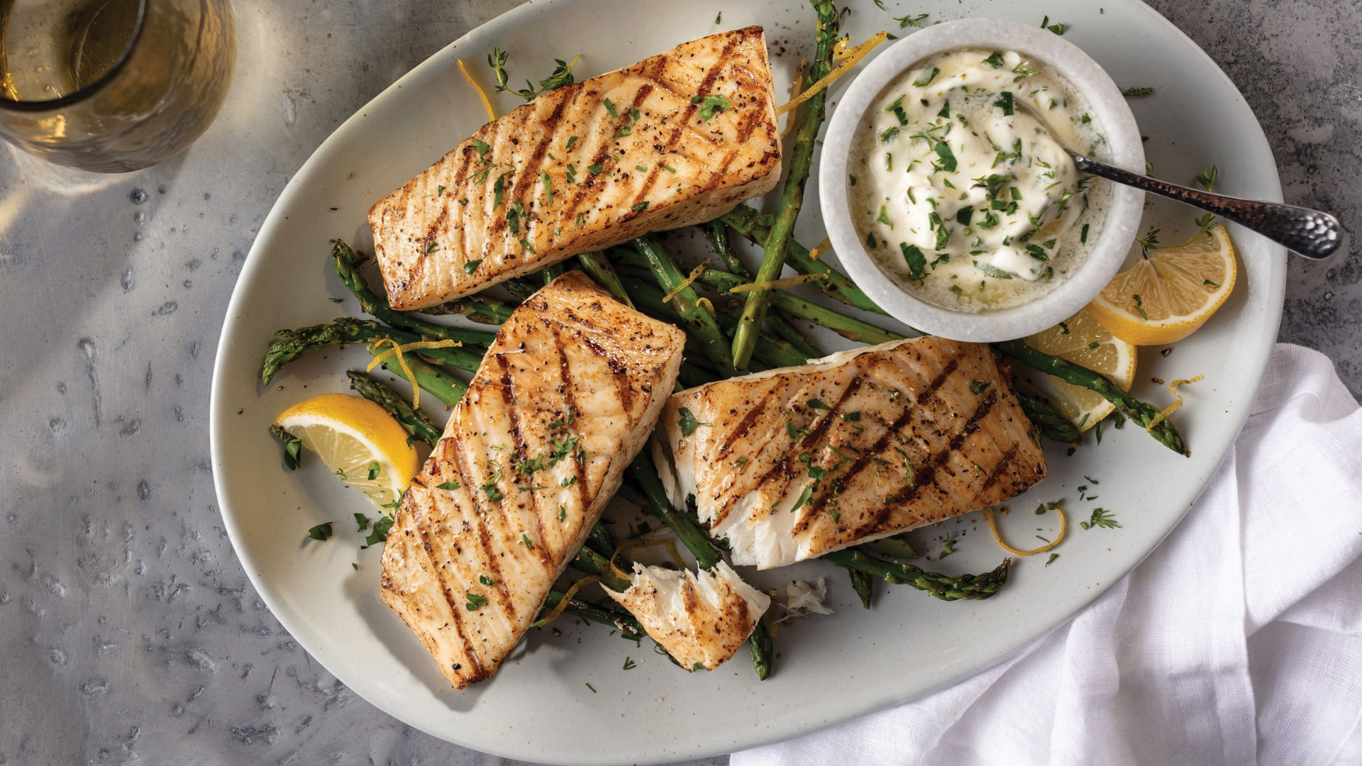 Grilled Halibut with Garlic Lemon Sauce