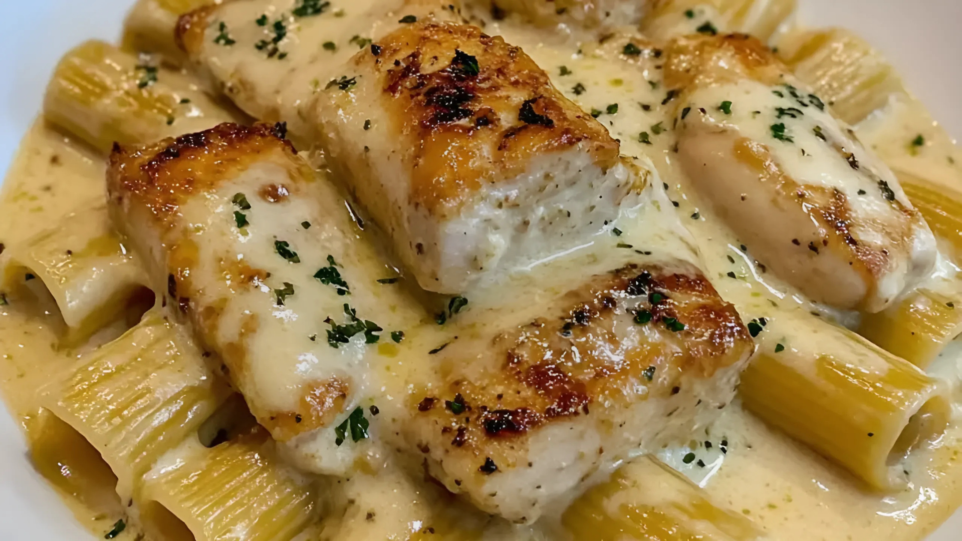 Garlic Butter Chicken with Parmesan Rigatoni Pasta