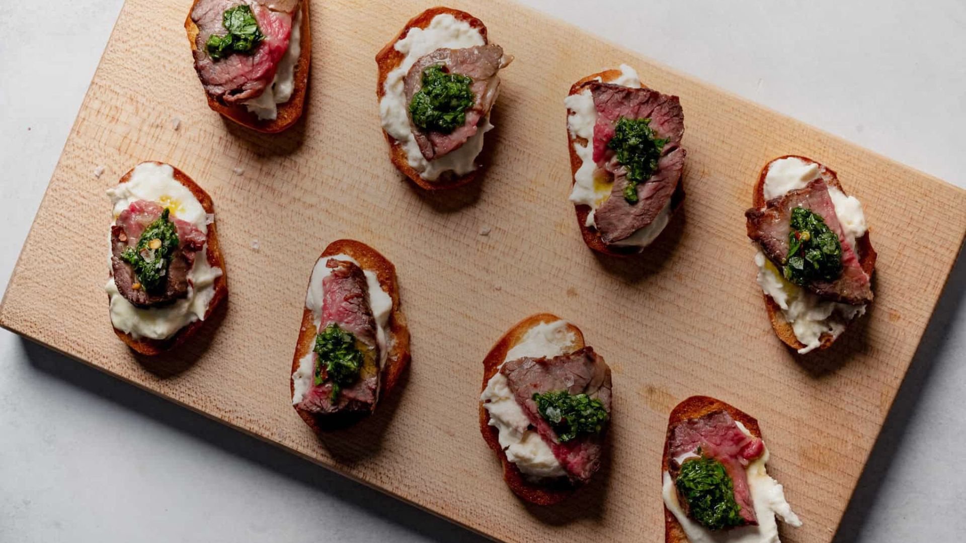 Steak, Mushroom, & Burrata Crostinis