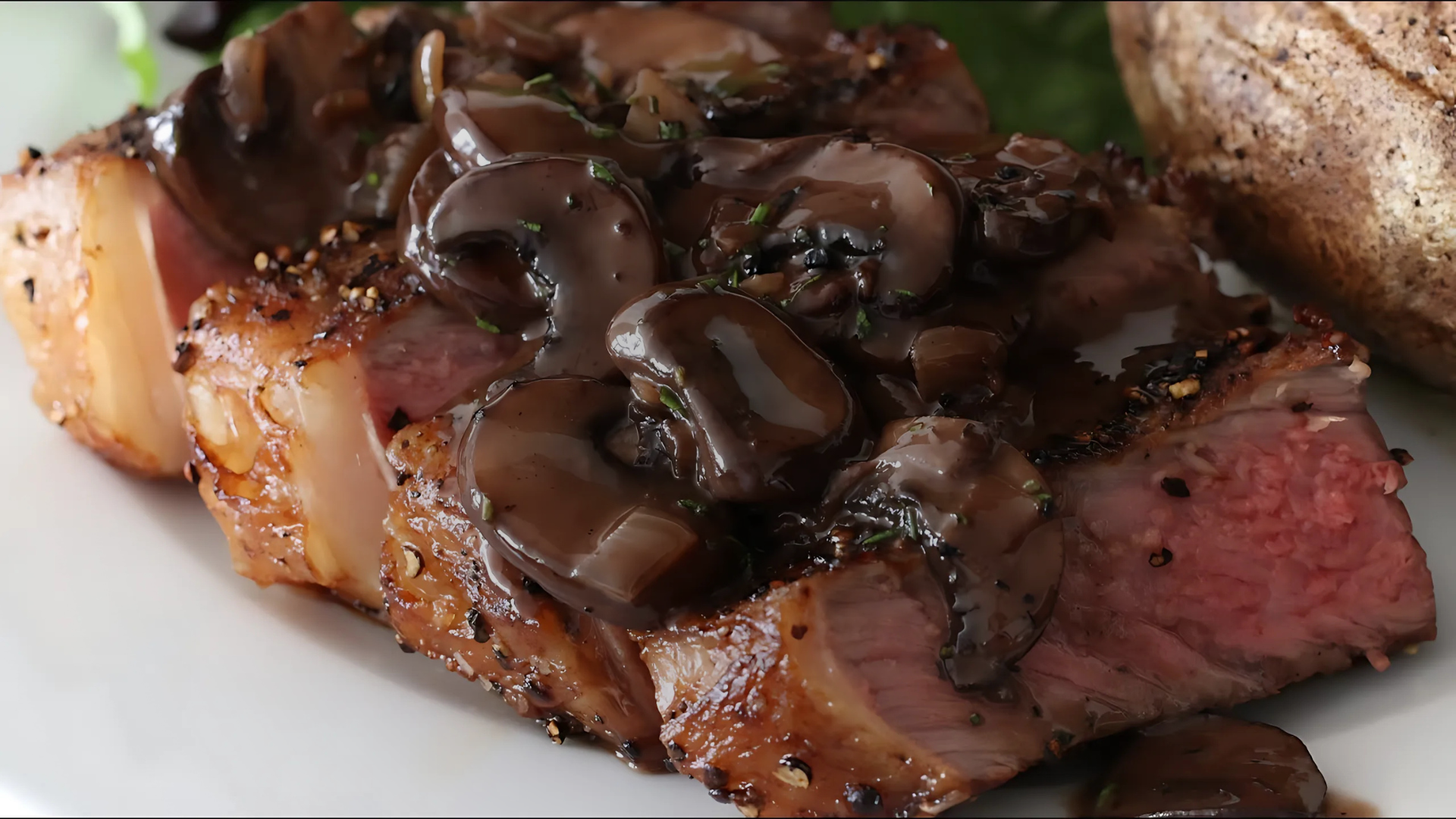 New York Strip with Red Wine Mushroom Sauce