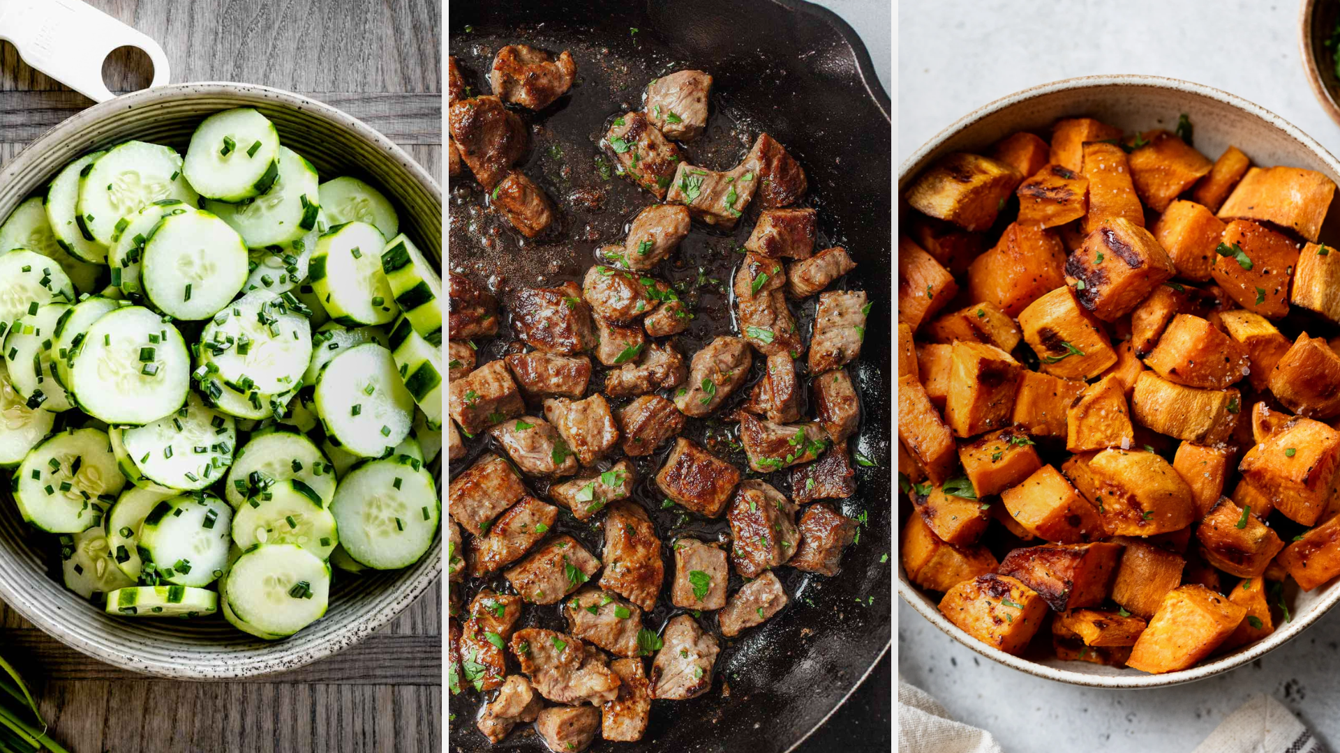 Steak Potatoes and Cucumber Salad