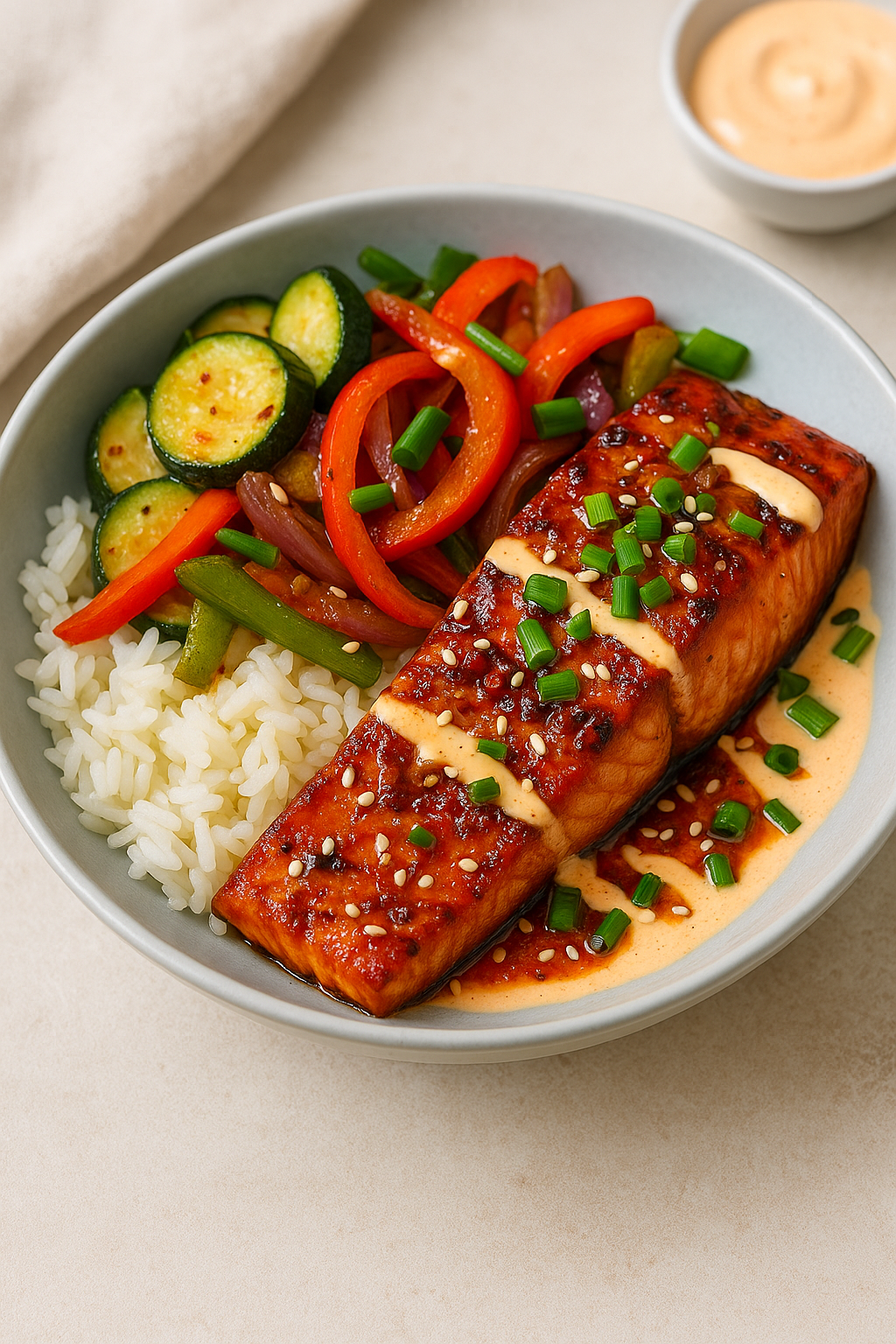 Spicy Honey Garlic Salmon Bowls