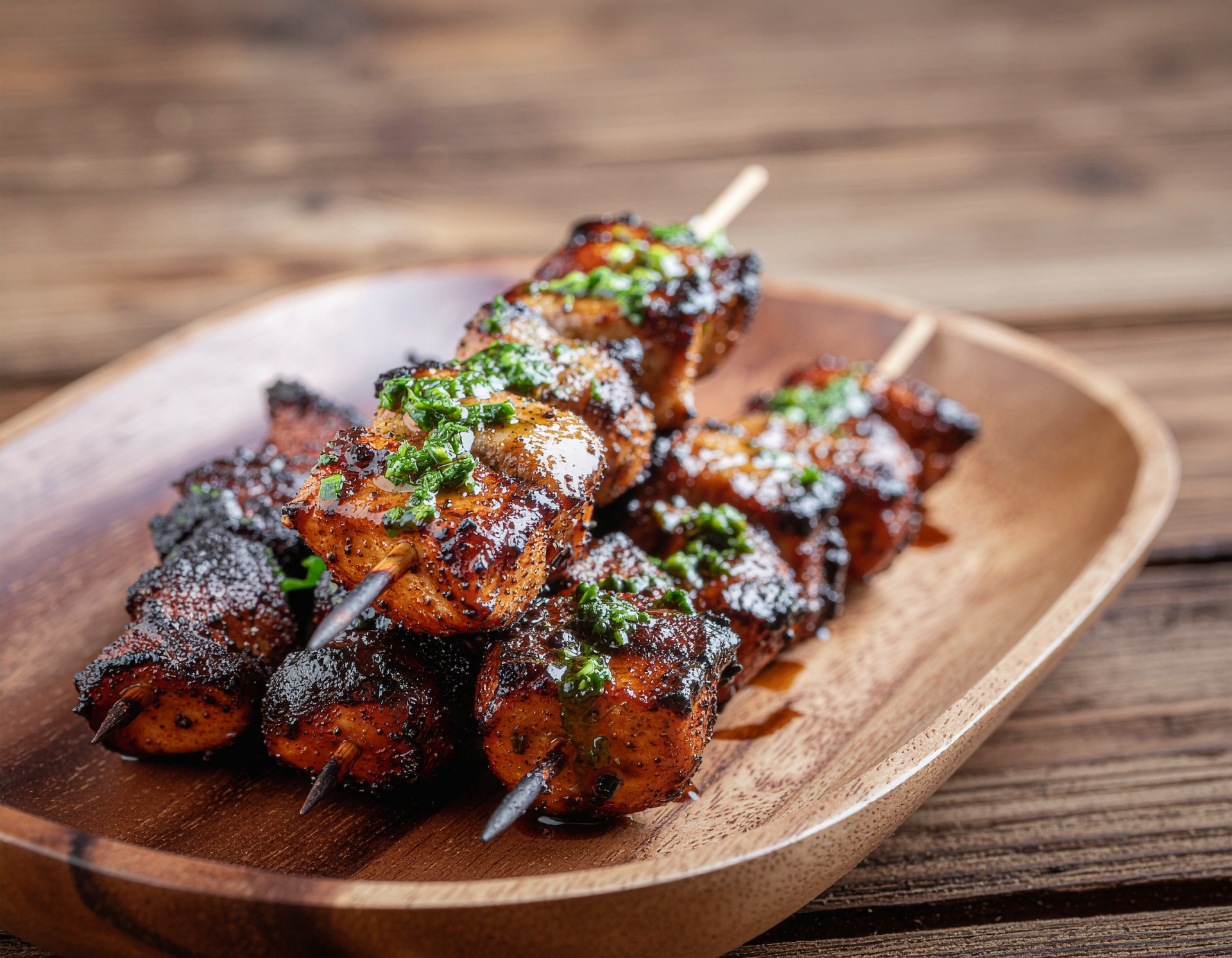 Smoky Chicken Skewers with Garlic Yogurt Marinade + Tangy Herb Oil