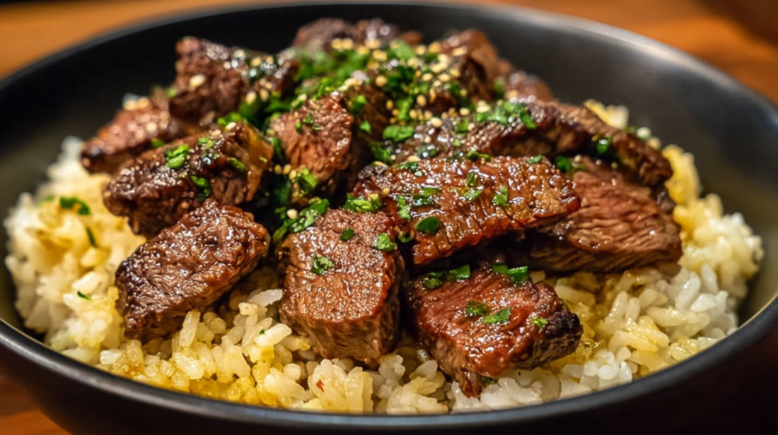 Honey Garlic Butter Steak and Rice Skillet