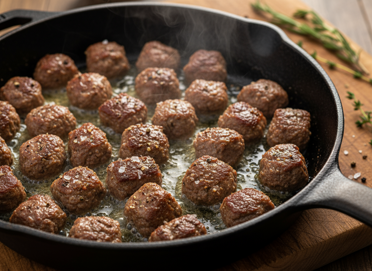 Pan-Seared Ground Beef Steak Bites
