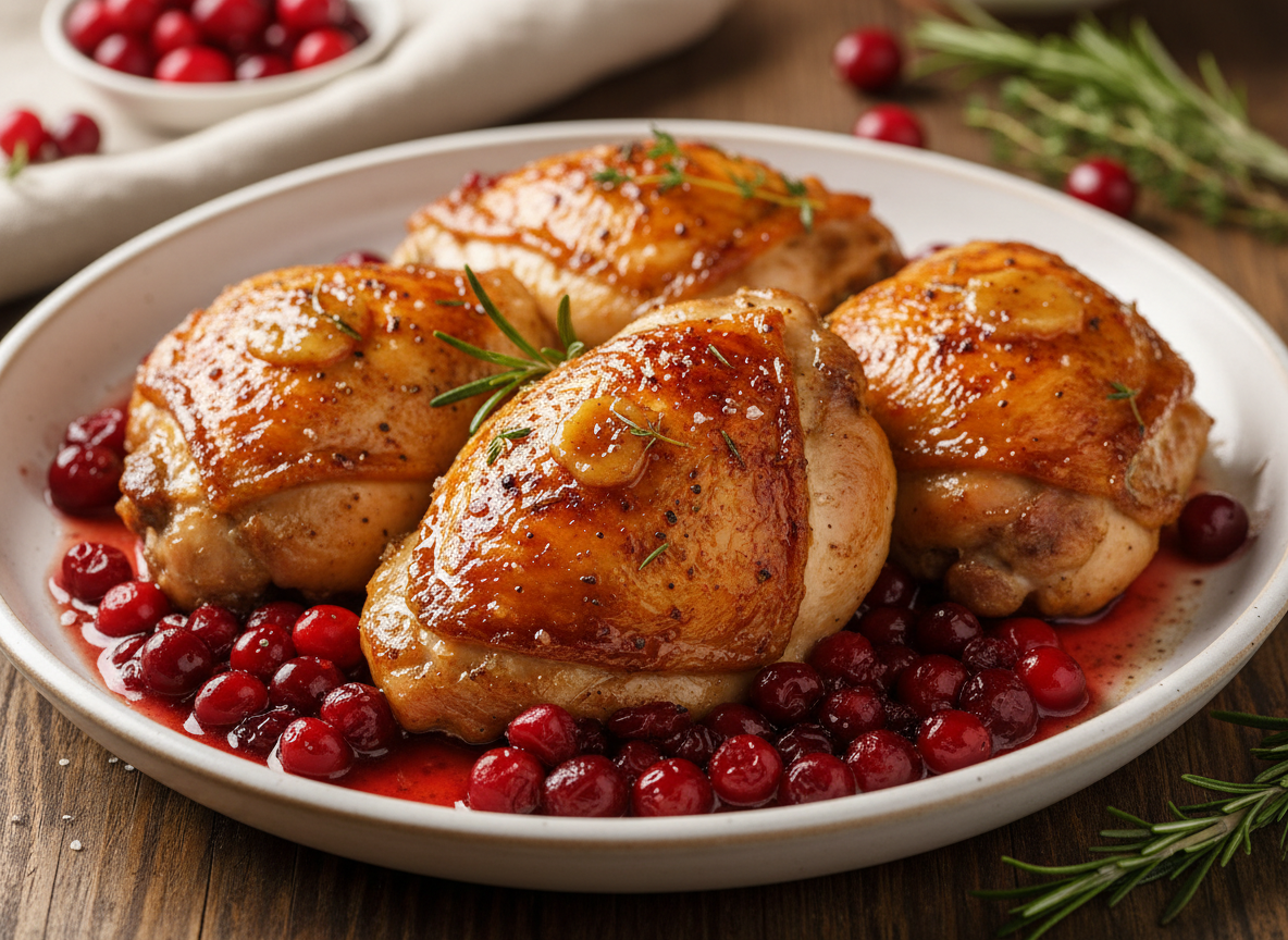 Maple-Butter Roast Chicken with Cranberry Pan Sauce