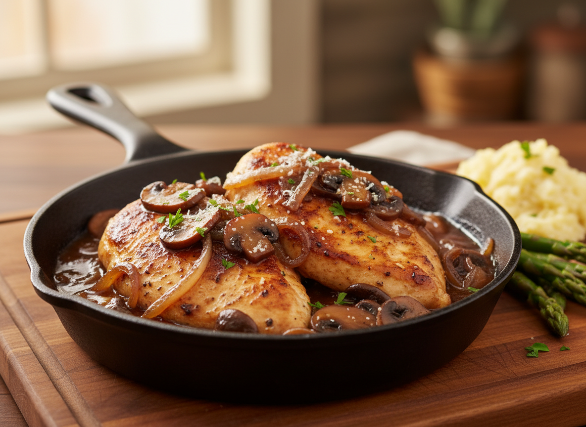 Caramelized Onion & Mushroom Chicken Marsala under $6