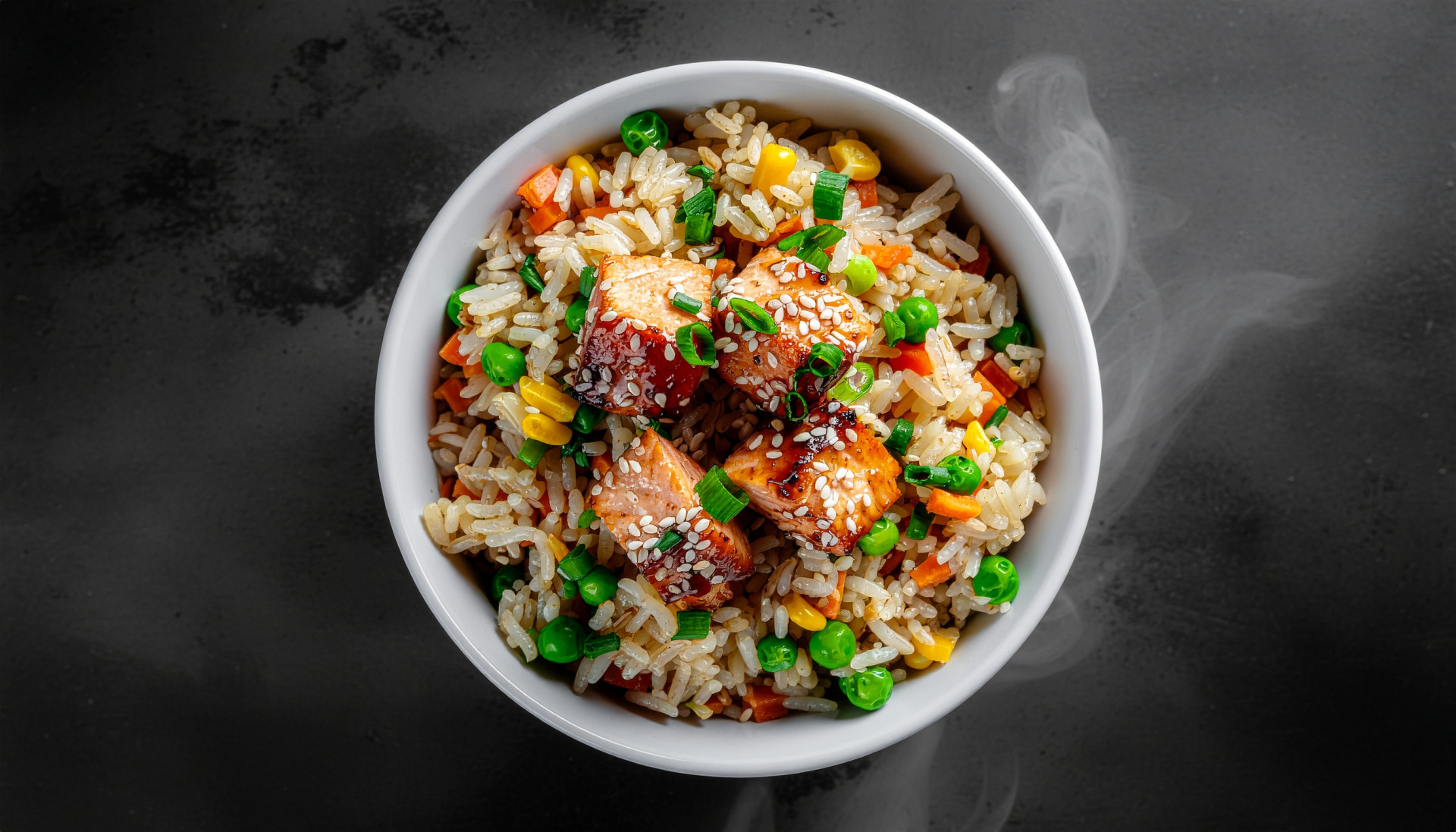 Garlic Soy Glazed Salmon Fried Rice