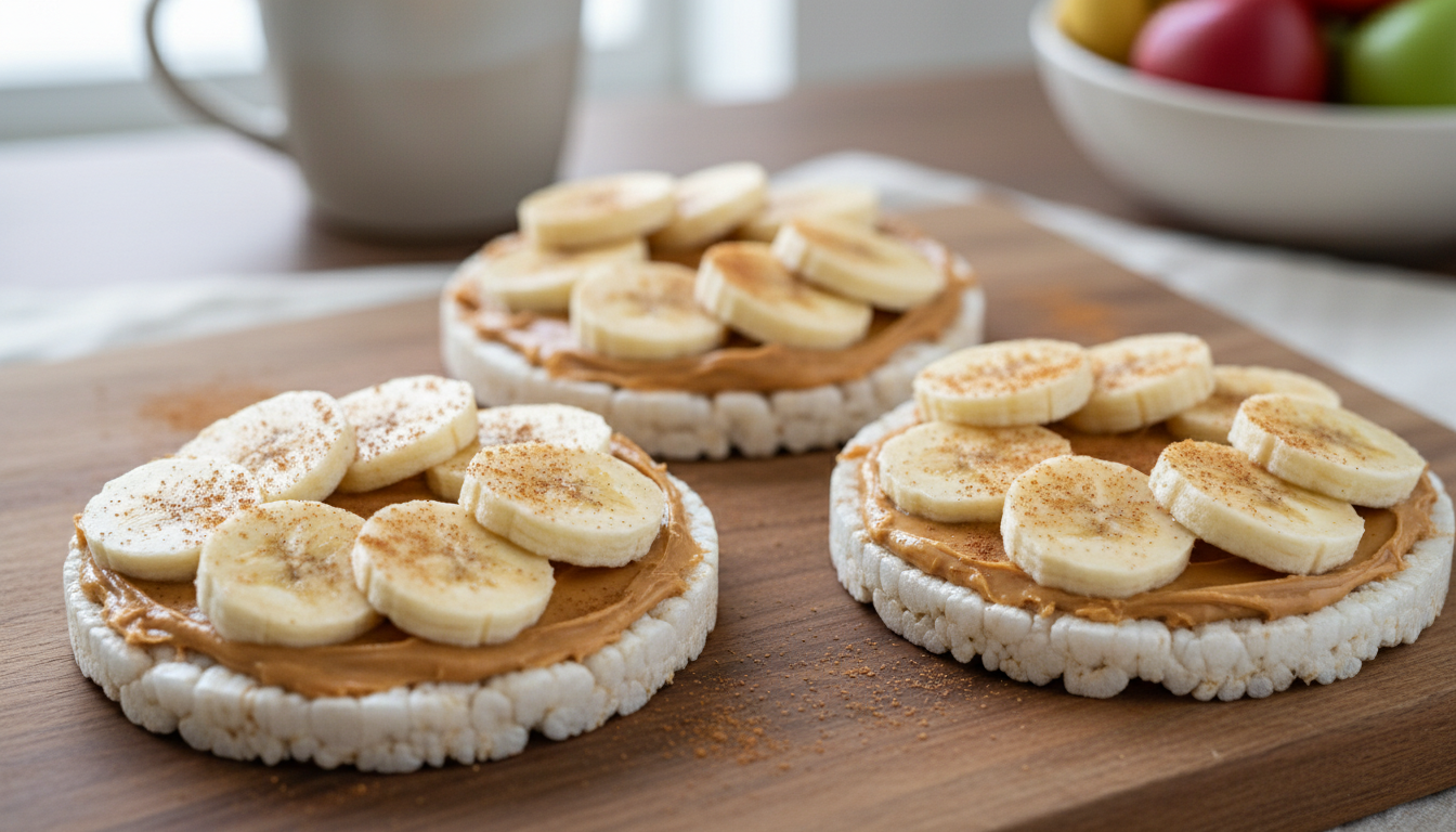 Finished Rice Cakes with Peanut Butter, Banana, and Cinnamon