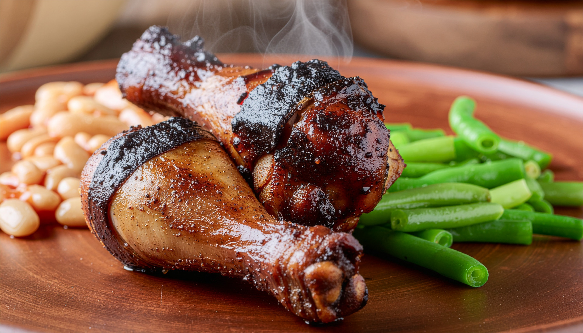 BBQ Baked Chicken with Green Beans and Baked Beans