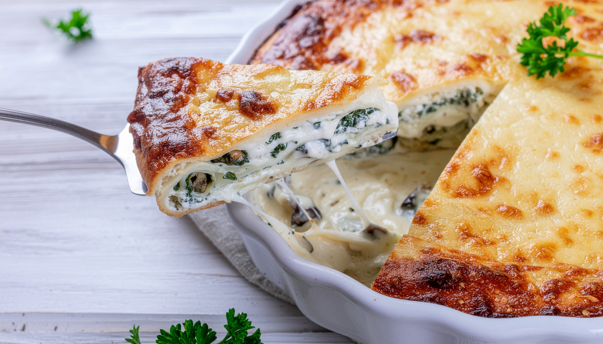 White Lasagna with Green, Gruyere, & Garlic