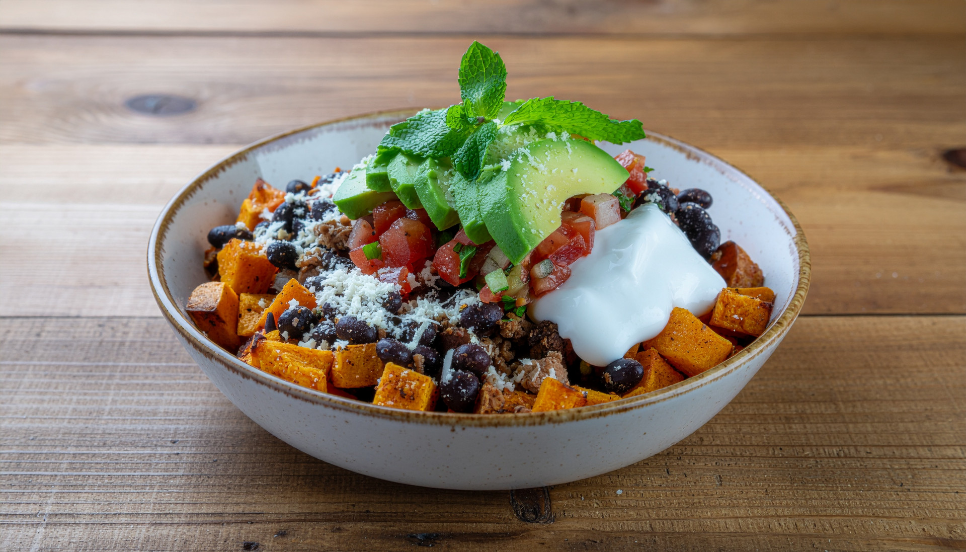 Loaded Nacho Street Bowl with Turkey Taco Meat