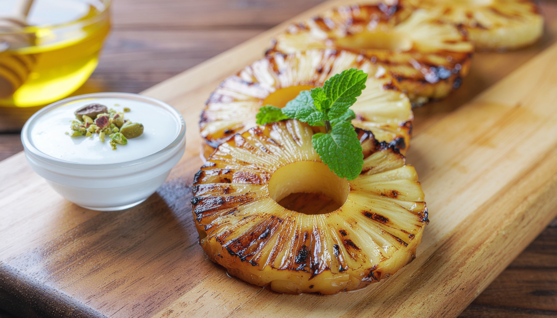 Caramelized Grilled Pineapple with Honey Yogurt