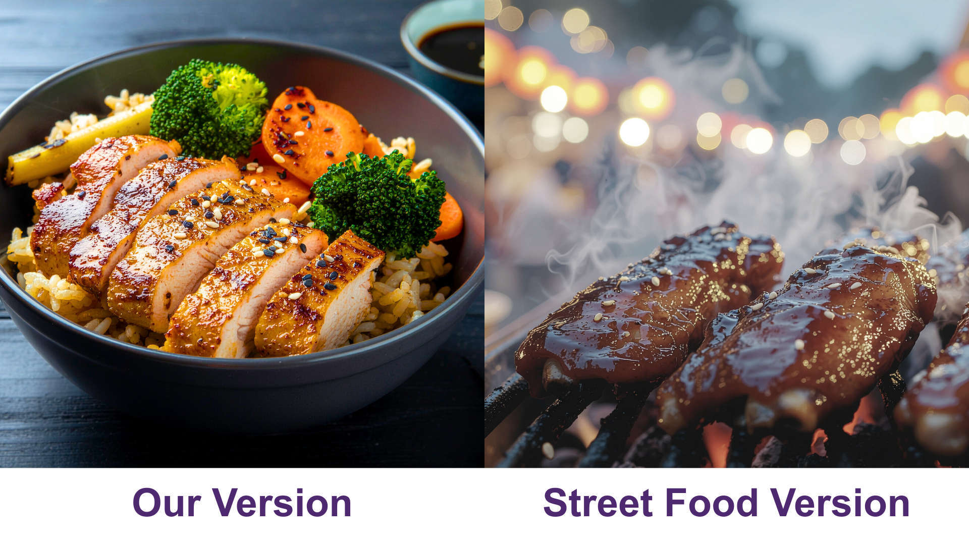 Teriyaki Chicken & Roasted Vegetable Rice Bowl - Our Version vs Street Food Version