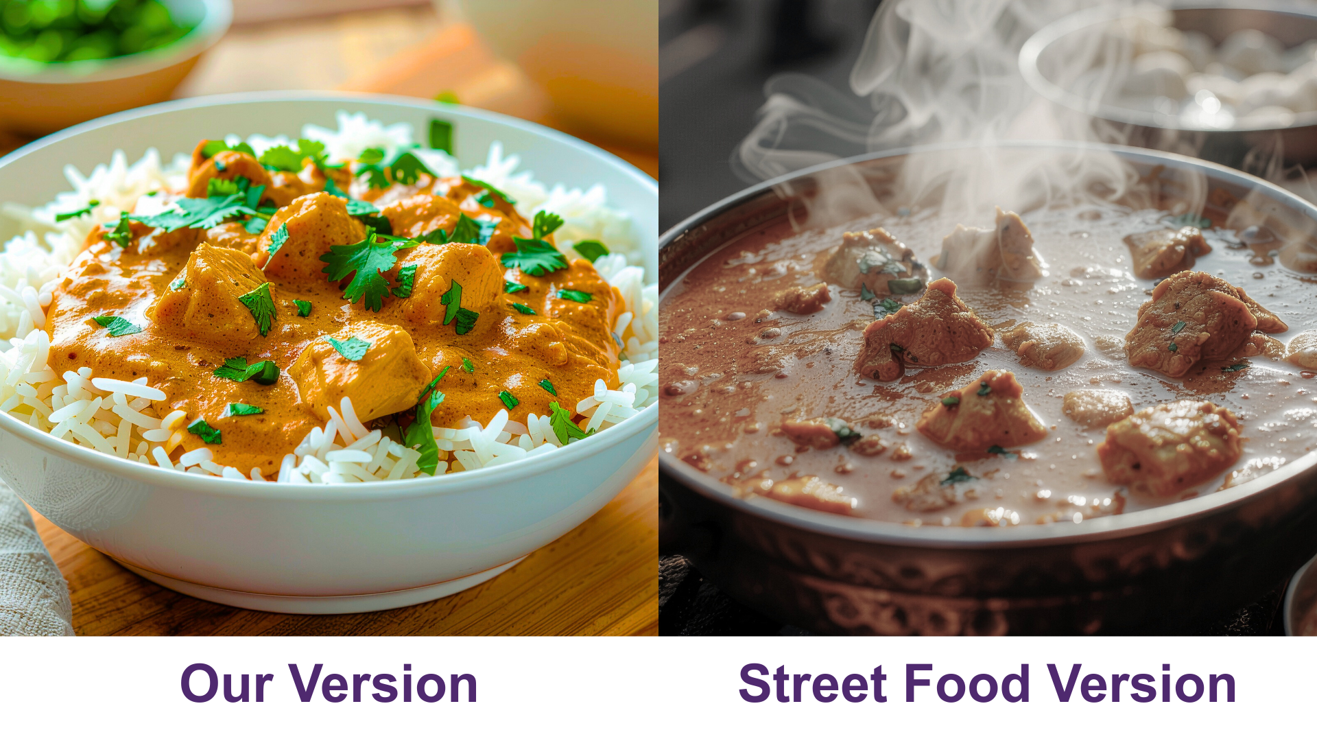 Creamy Lighter Butter Chicken Street Curry Bowl - Our Version vs Street Food Version