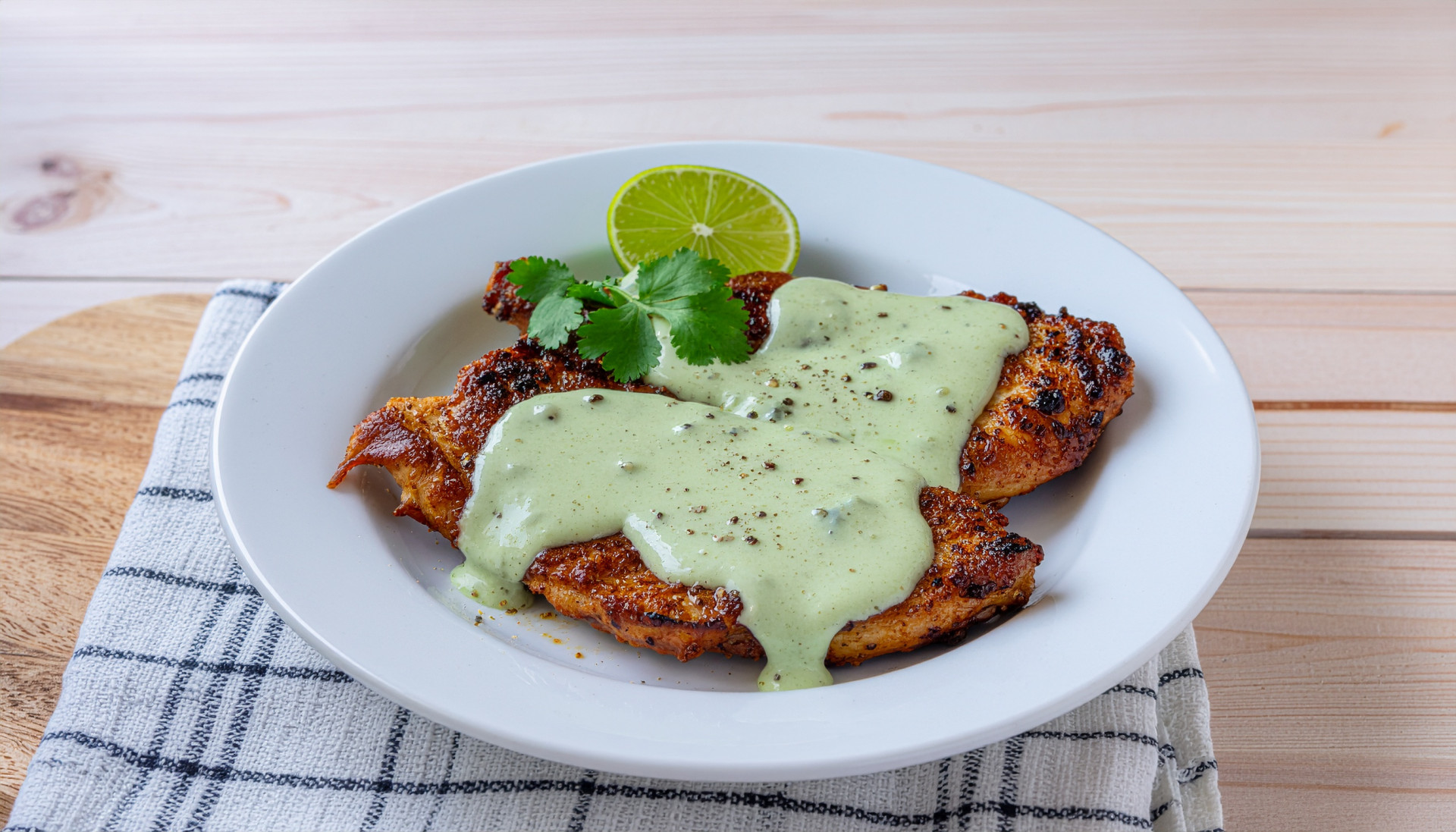 Cilantro Lime Chicken in Air Fryer with Garlic Cilantro Cream Sauce