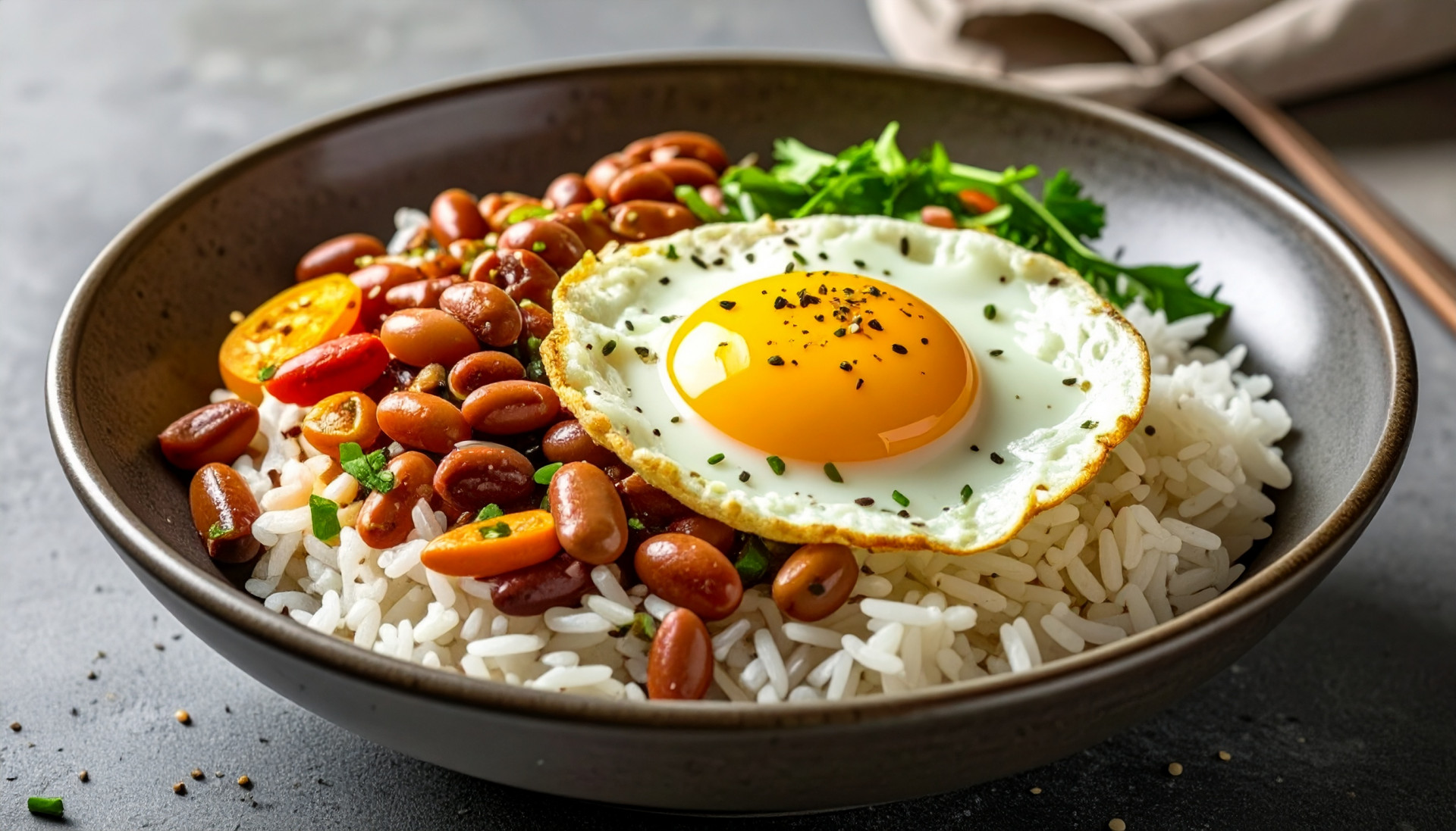 Beans Rice Egg Bowl