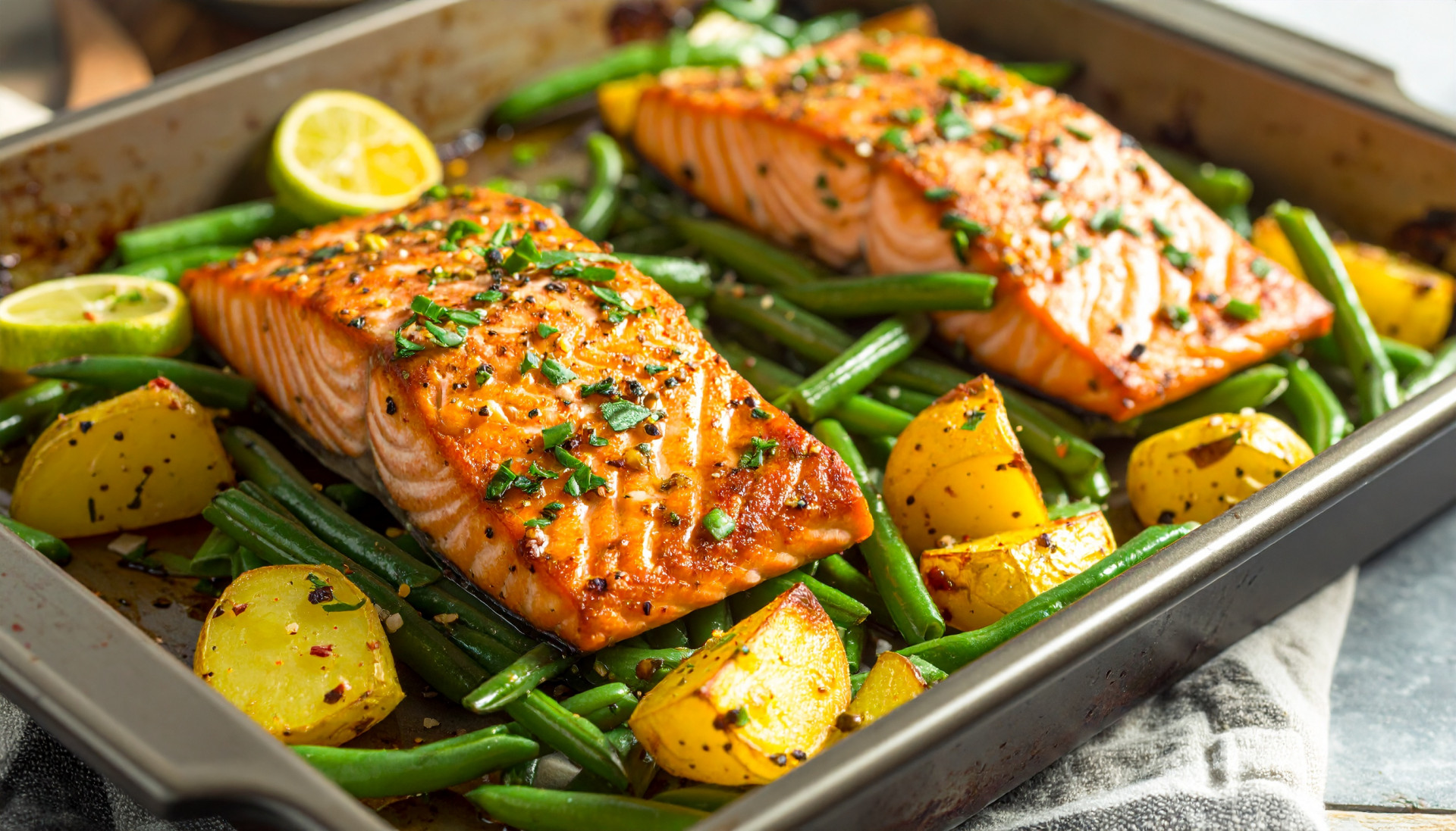 Sheet Pan Salmon Potatoes Green Beans
