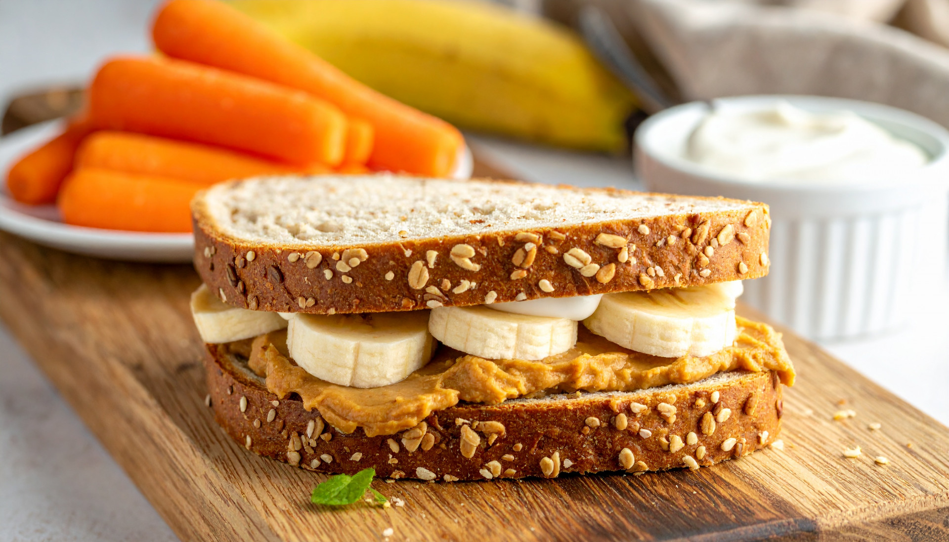 Peanut Butter Banana Sandwich with Carrots