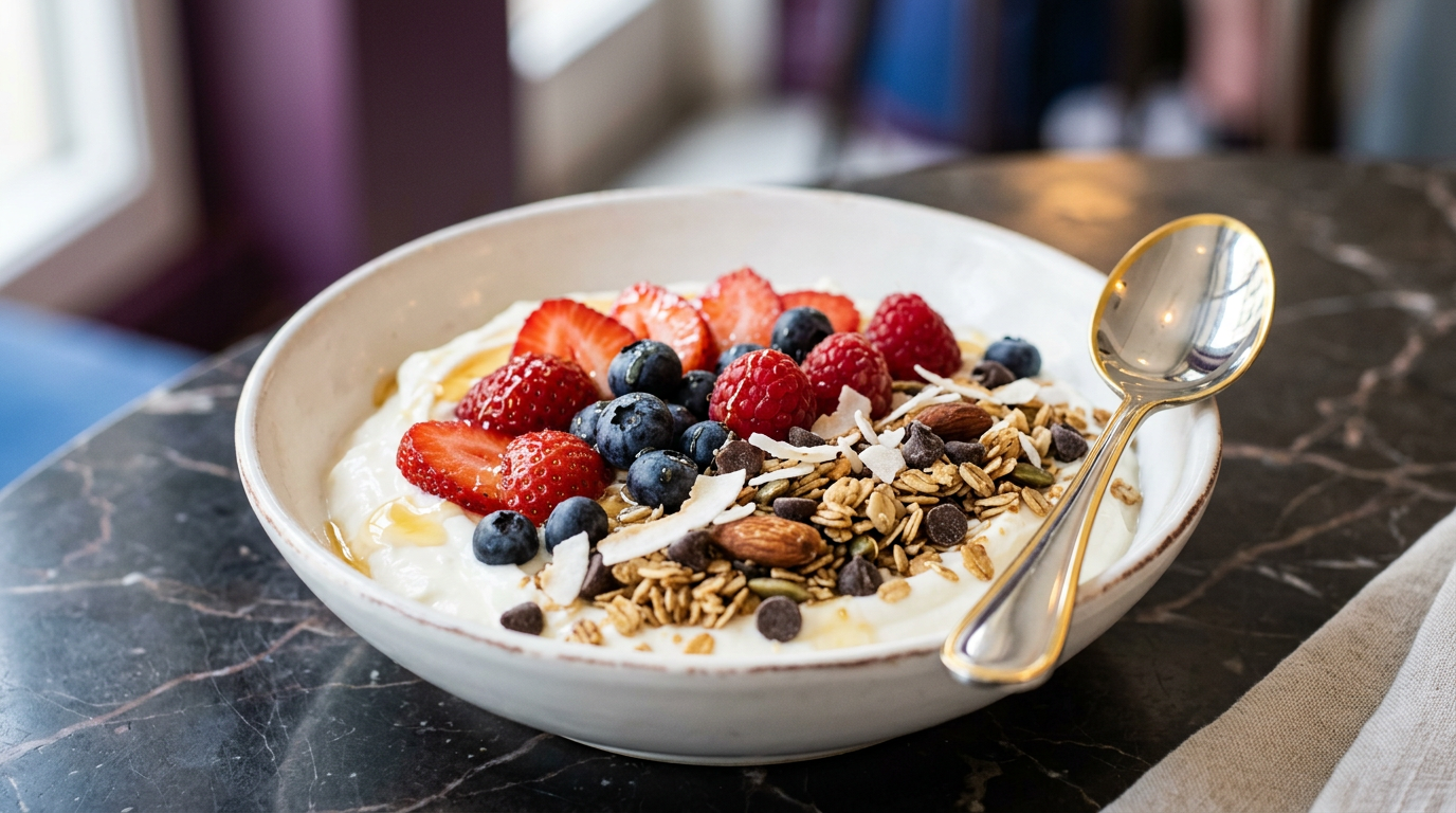 High-Protein Coconut Berry Granola Yogurt Bowl