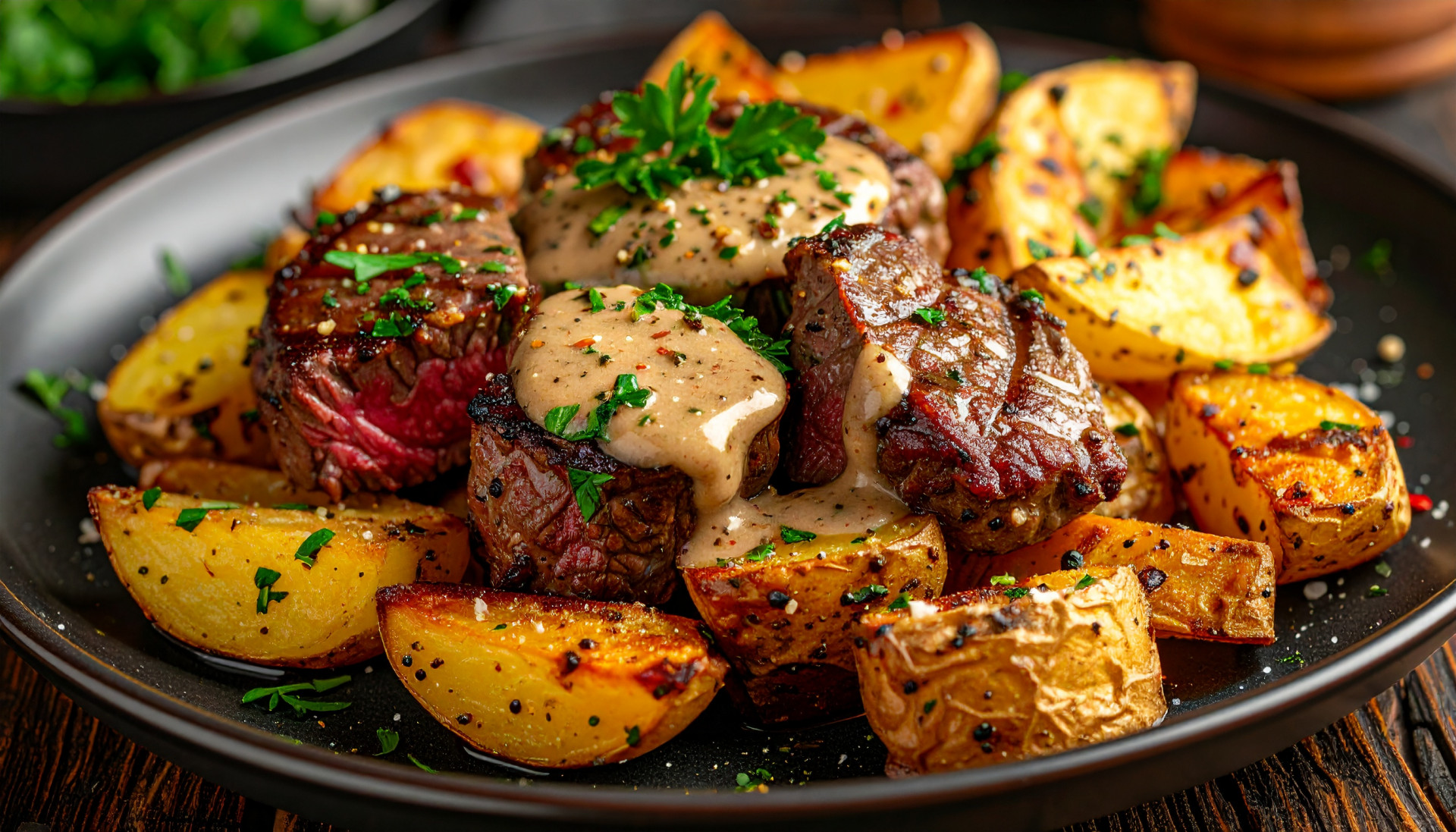 Creamy Garlic Steak Bites with Potatoes