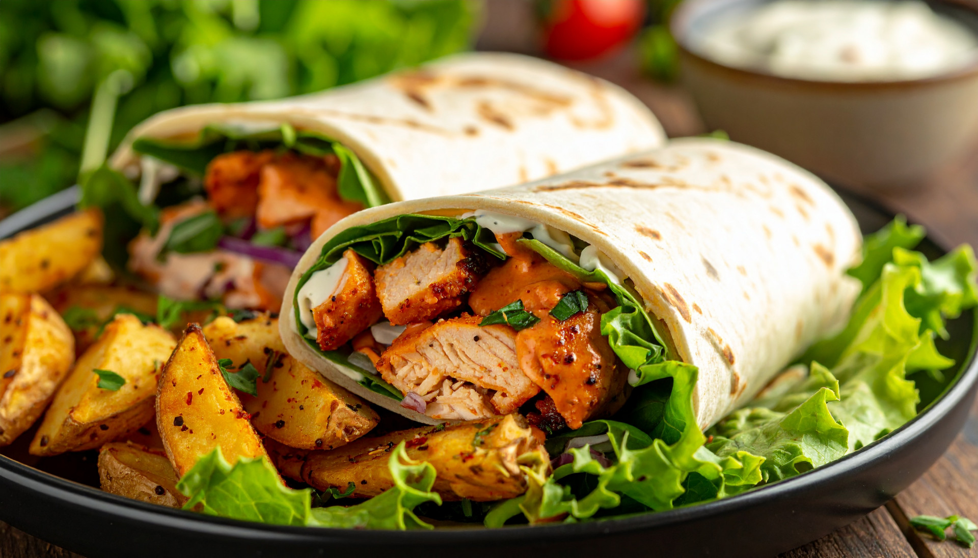 Buffalo Chicken Wrap with Crispy Potatoes