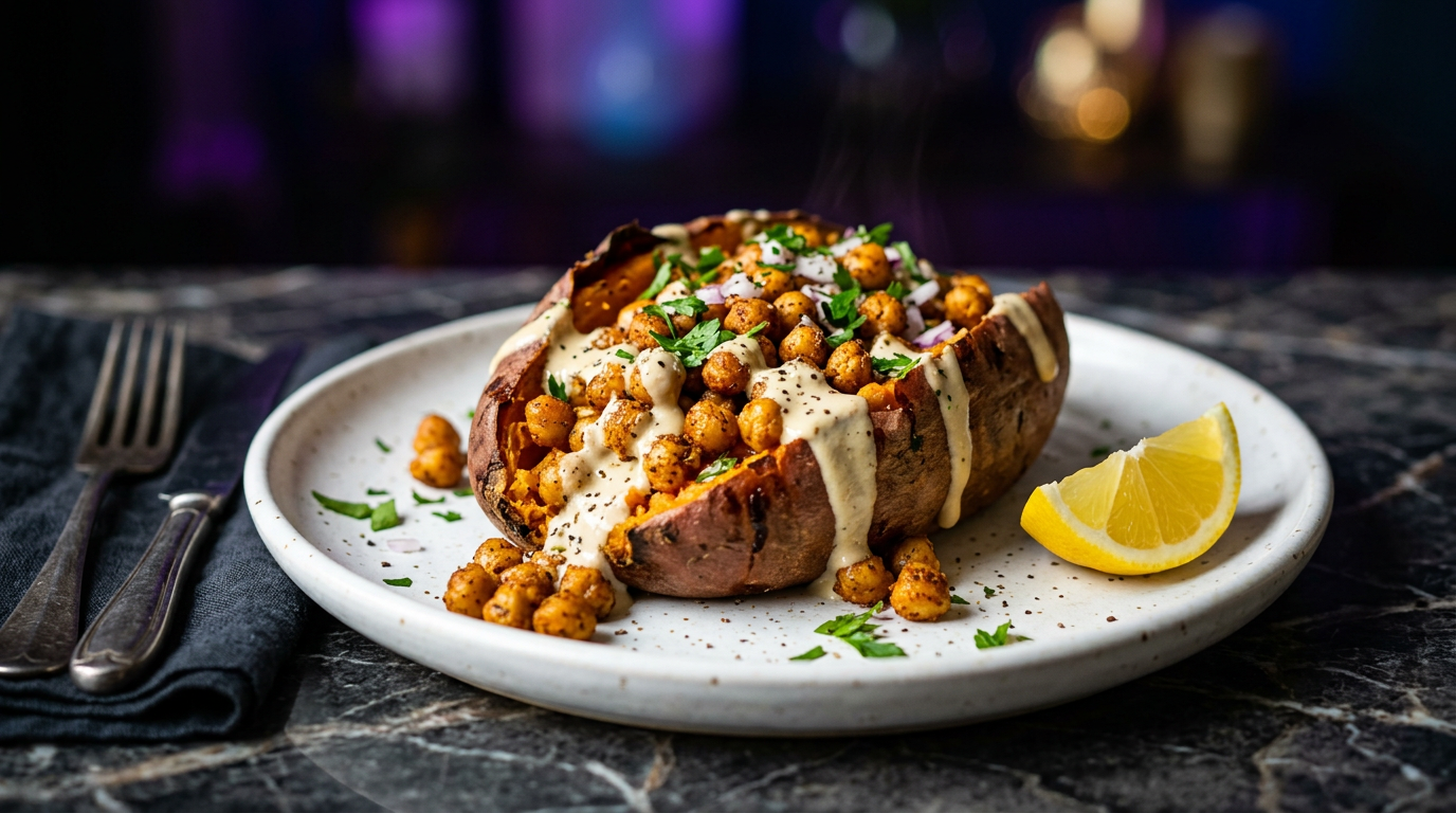 Sweet Potatoes with Crispy Spiced Chickpeas