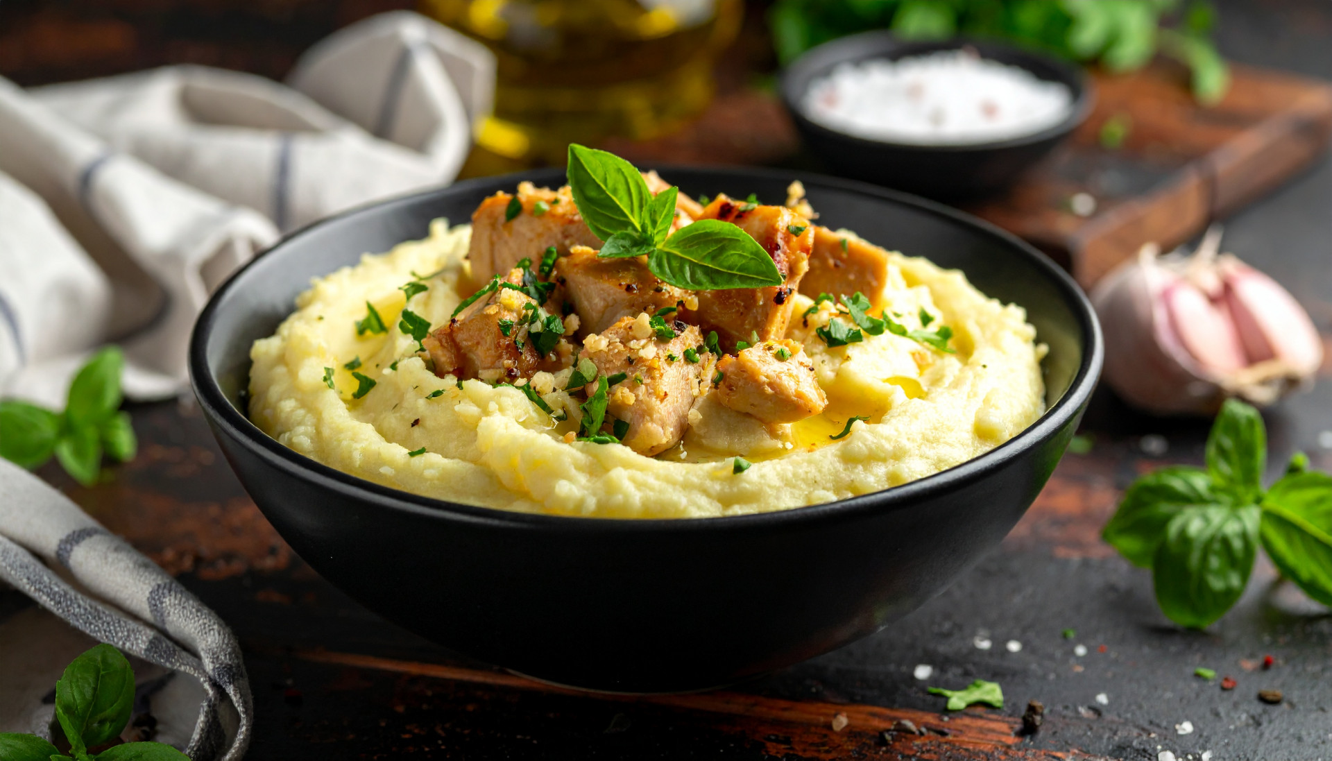 Garlic Chicken Mashed Potato Bowl