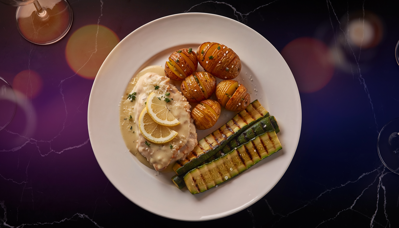 Creamy Lemon Parmesan Chicken with Crispy Hasselback Potatoes