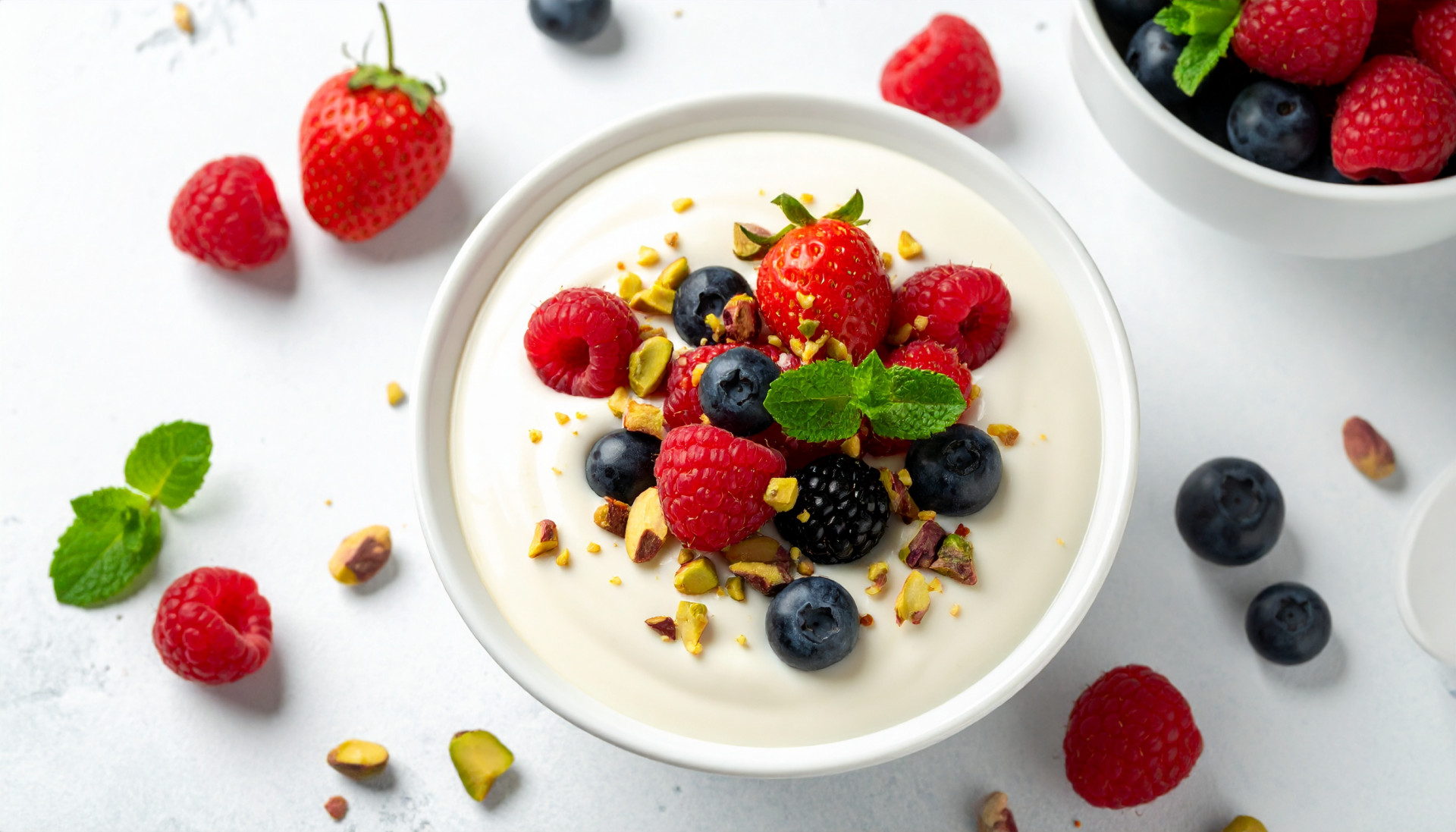 Vanilla Berry Collagen Yogurt Bowl with Pistachios and Honey