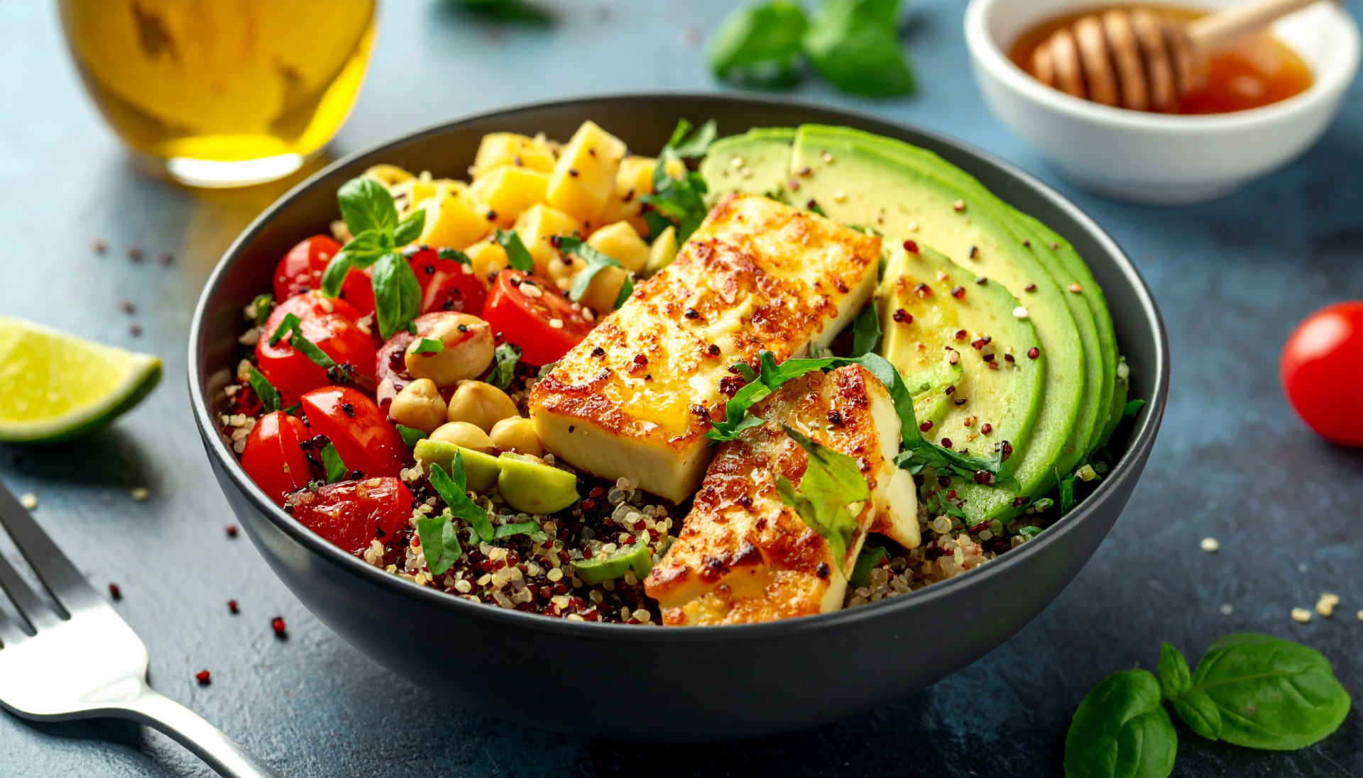 Halloumi Hot Honey Quinoa Bowl