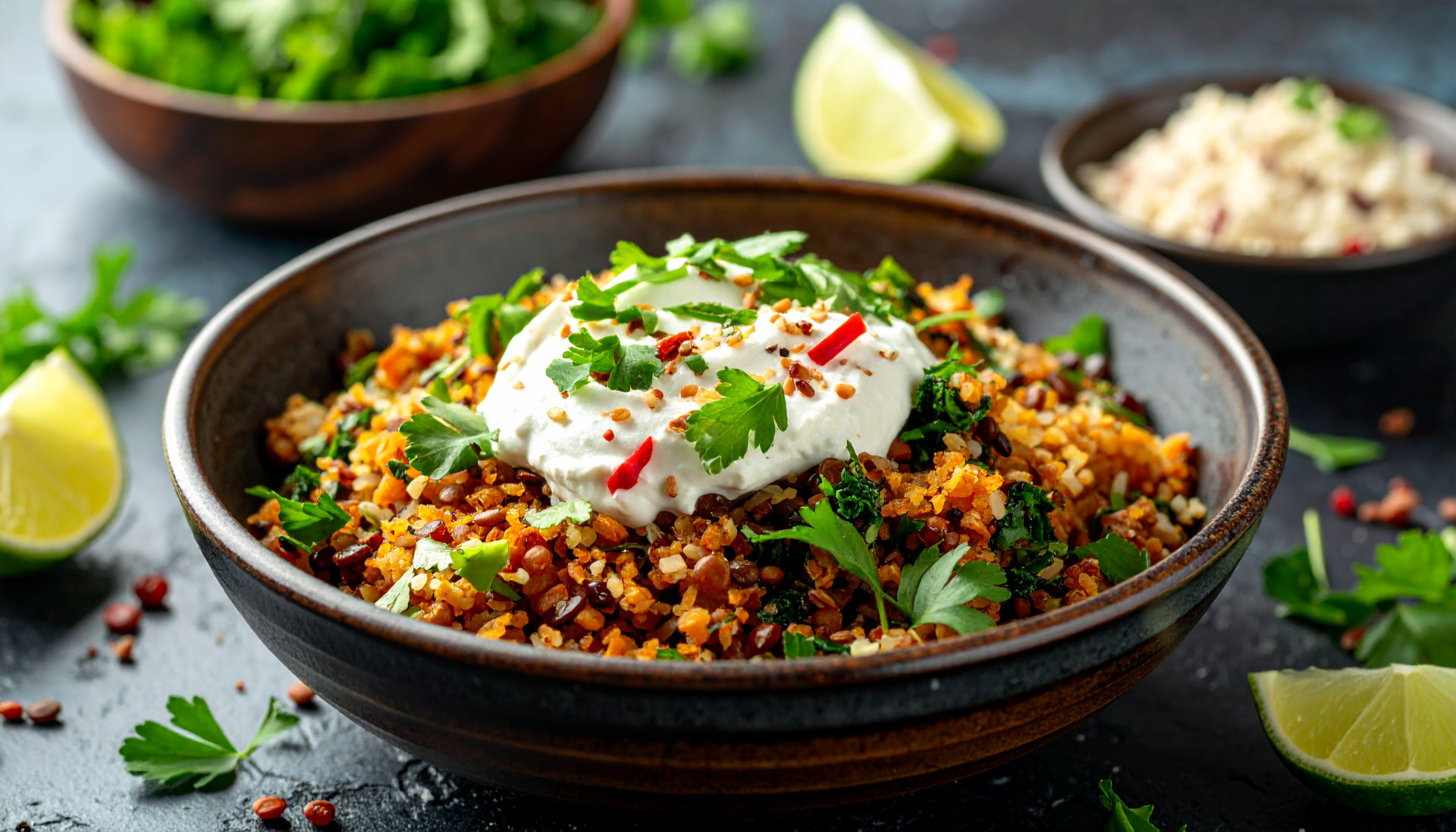 Crispy Lentils Whipped Feta Rice Bowl