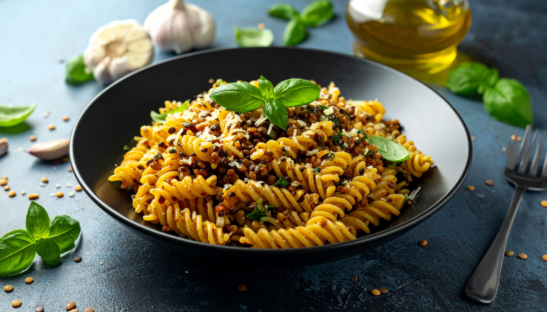 Garlic Oil Lentil Pasta