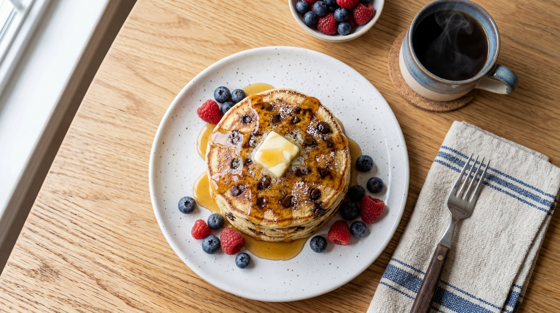 Fluffy Chocolate Chip Pancakes