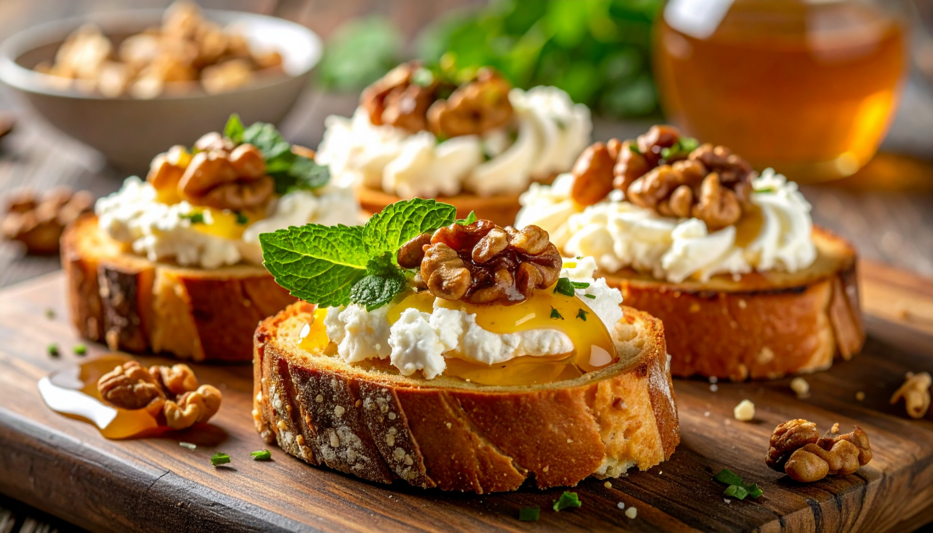 Georgian-Inspired Walnut Honey Cottage Cheese Toast