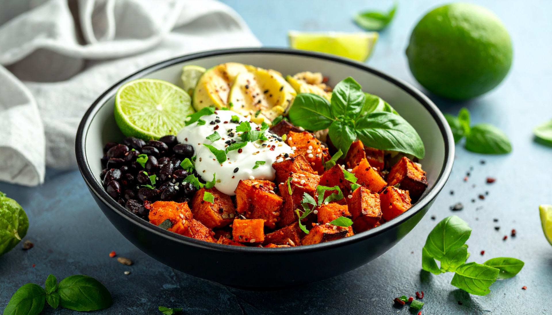 Jerk Sweet Potato & Black Bean Bowls with Lime Yogurt