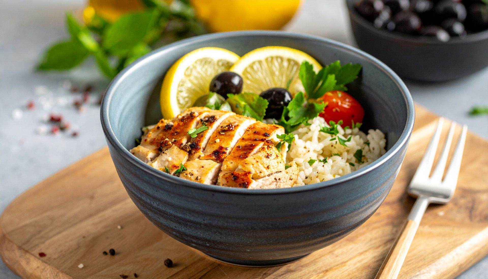 Air Fryer Greek Lemon Chicken Rice Bowls