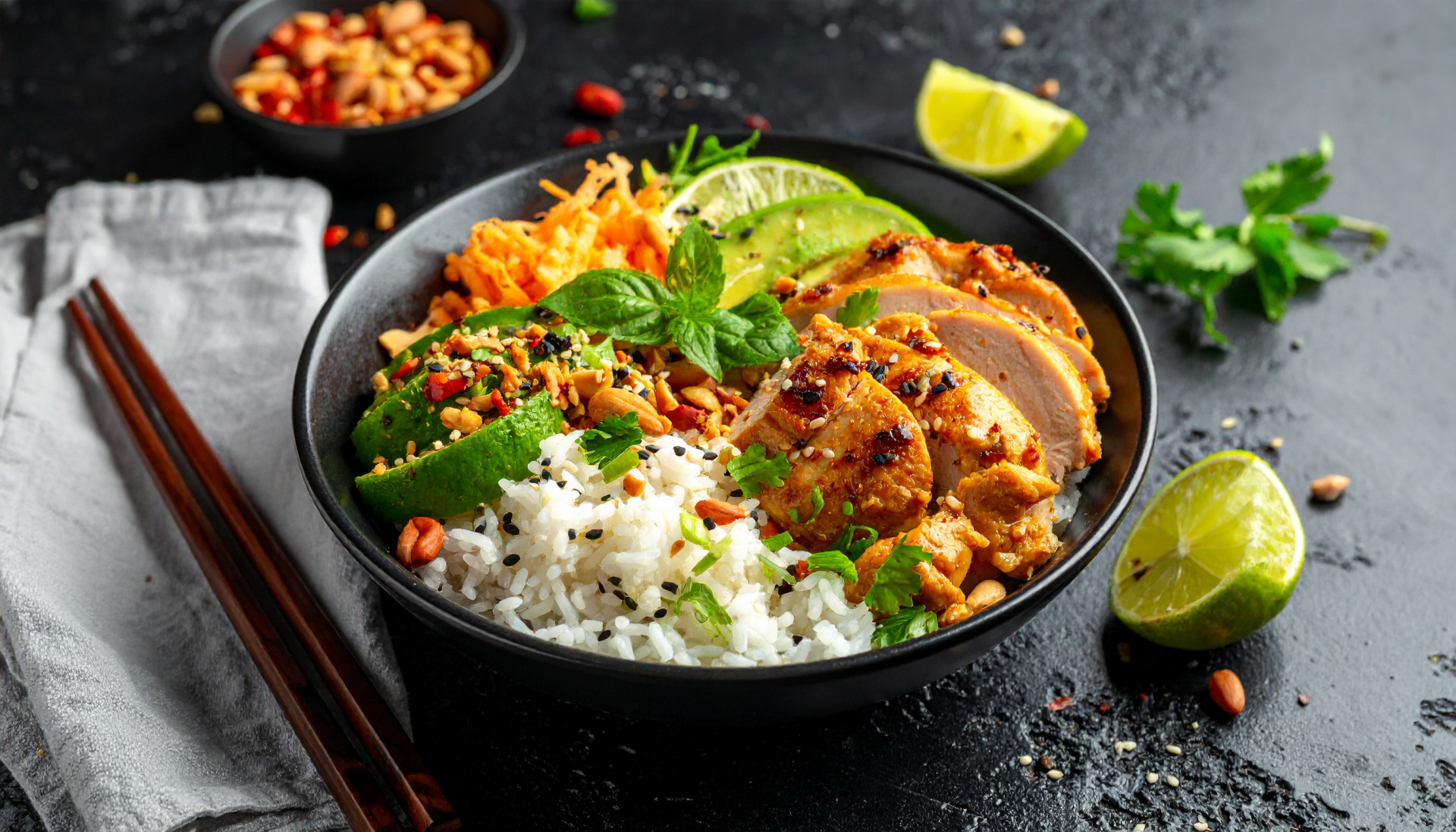 Thai Peanut Chicken Rice Bowl