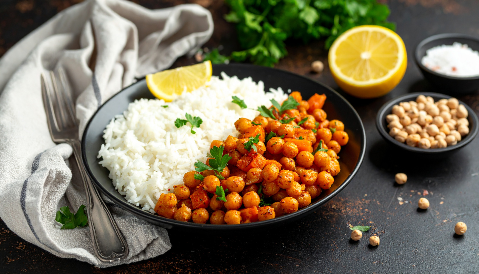 Spiced Chickpeas & Roasted Carrots with Lemon Rice