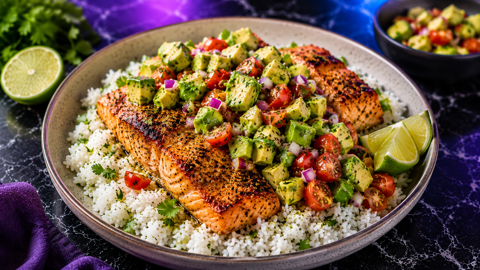 Cilantro Lime Salmon with Avocado Salad