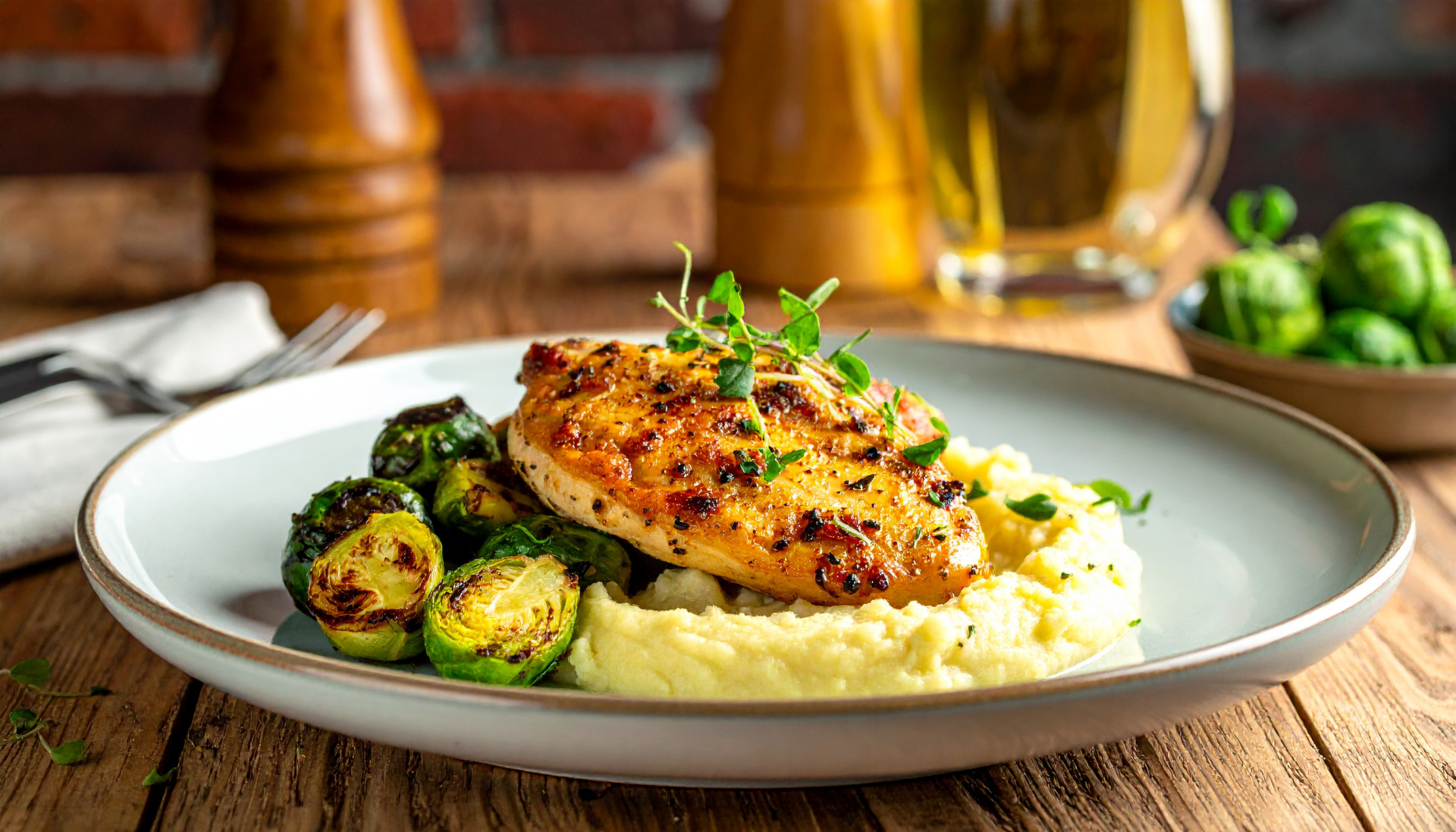 Lemon Herb Chicken with White Bean Mash & Roasted Brussels Sprouts