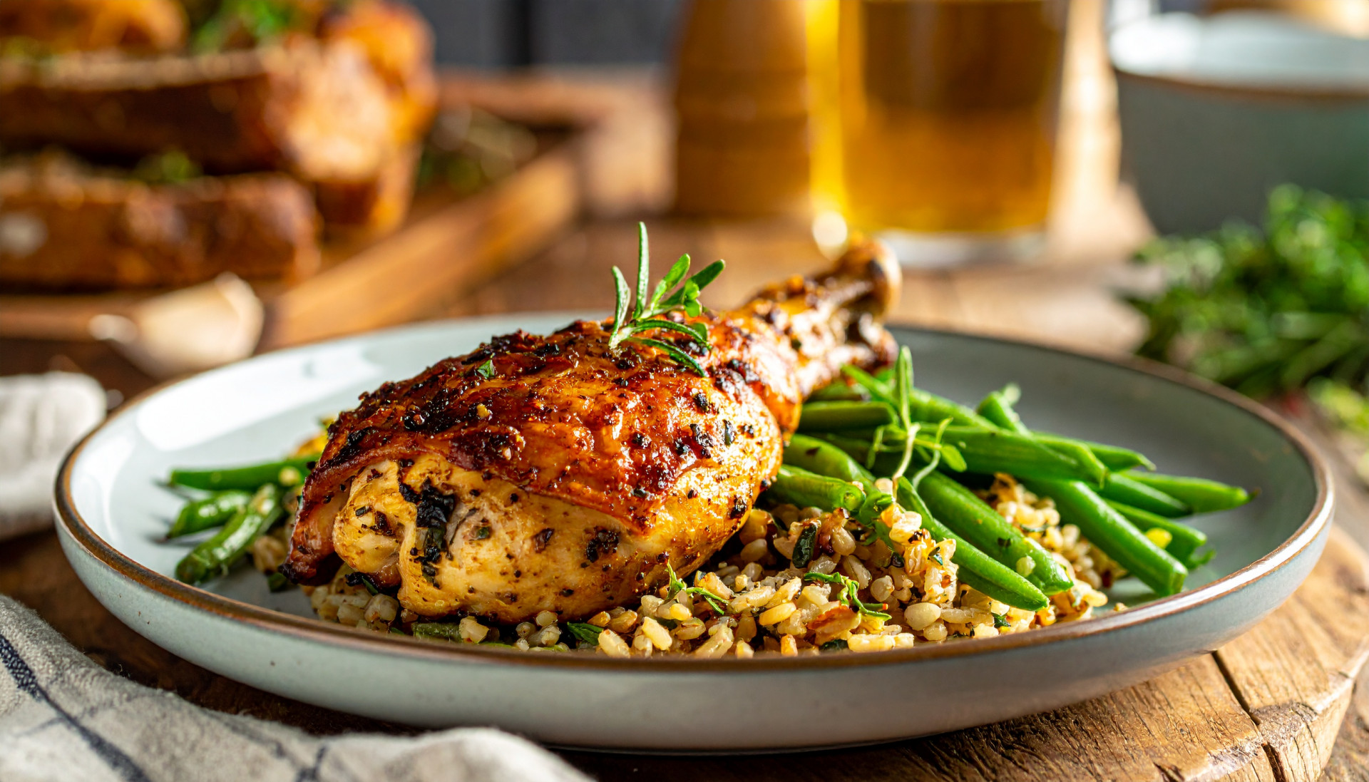 Herb Roasted Chicken with Farro & Garlic Green Beans