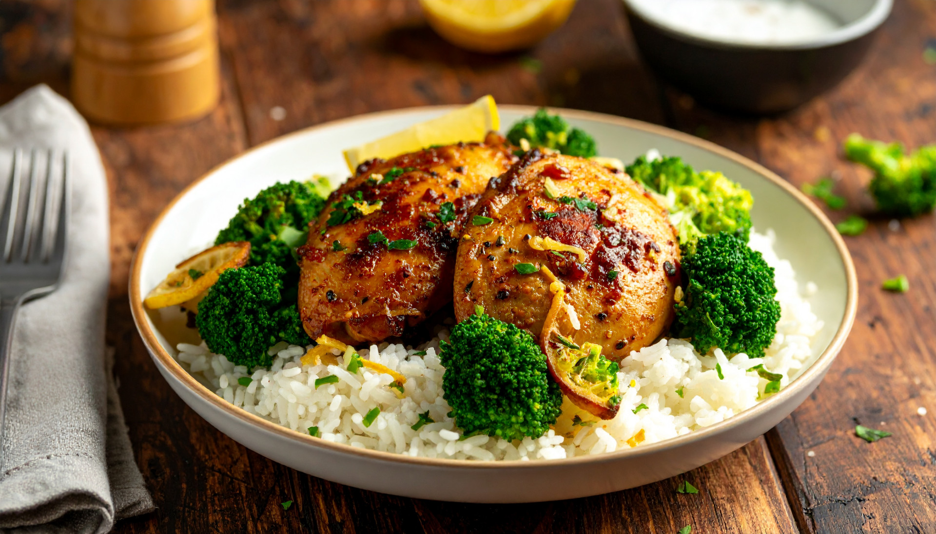 Lemon Garlic Chicken & Broccoli Rice